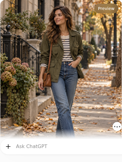 Olive Utility Jacket With Striped Top and Jeans
