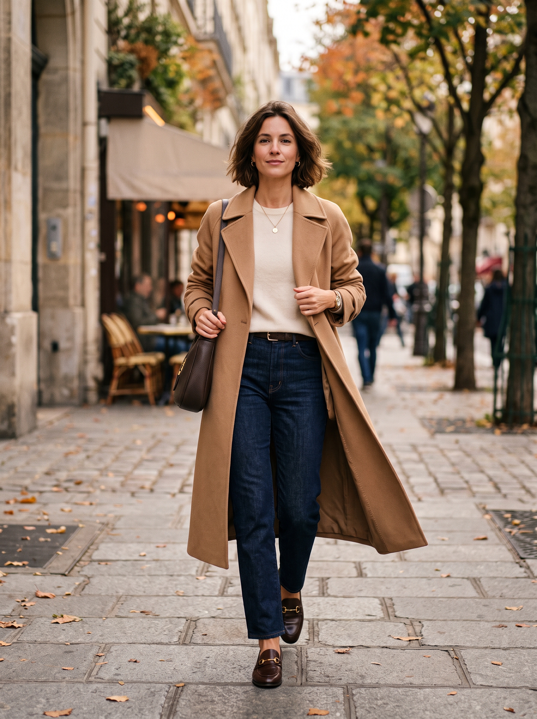 Open Trench Coat With Dark Denim