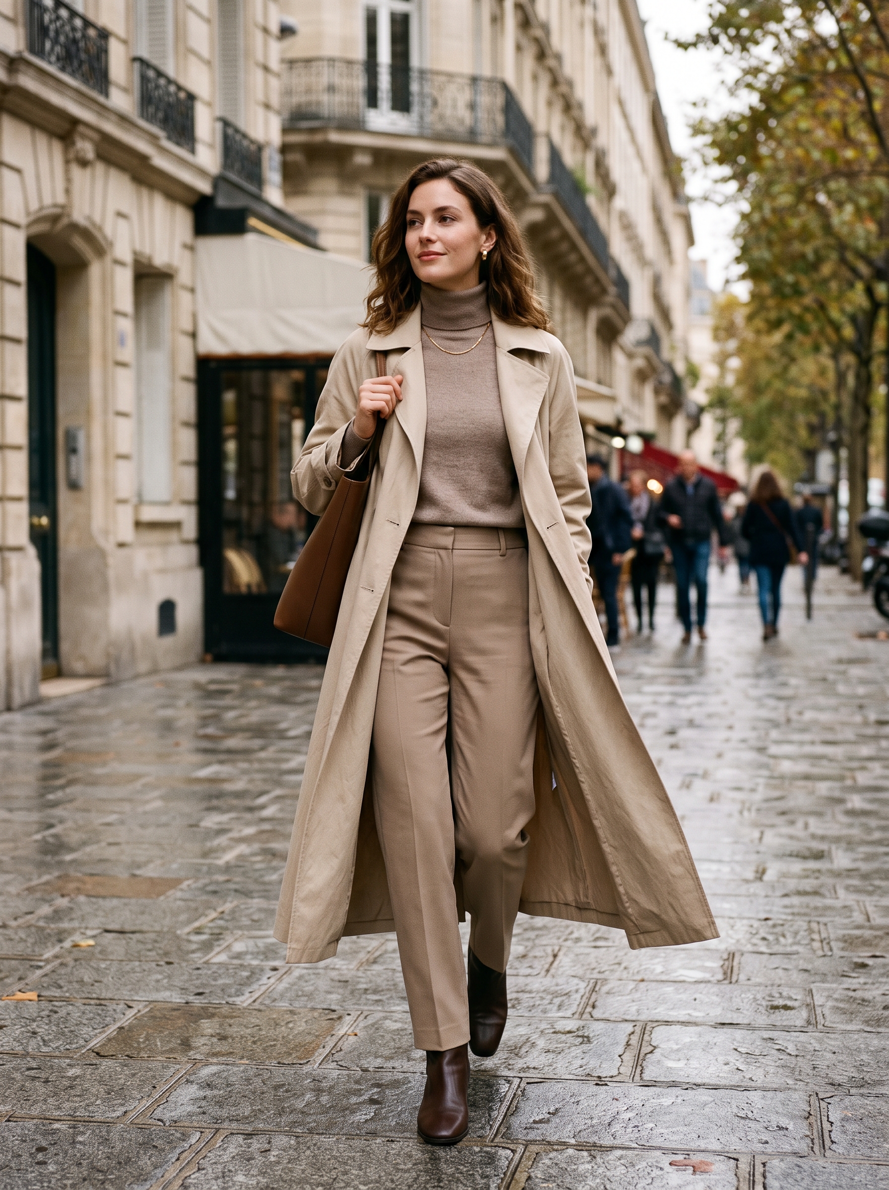 Open Trench Coat With Monochrome Layers