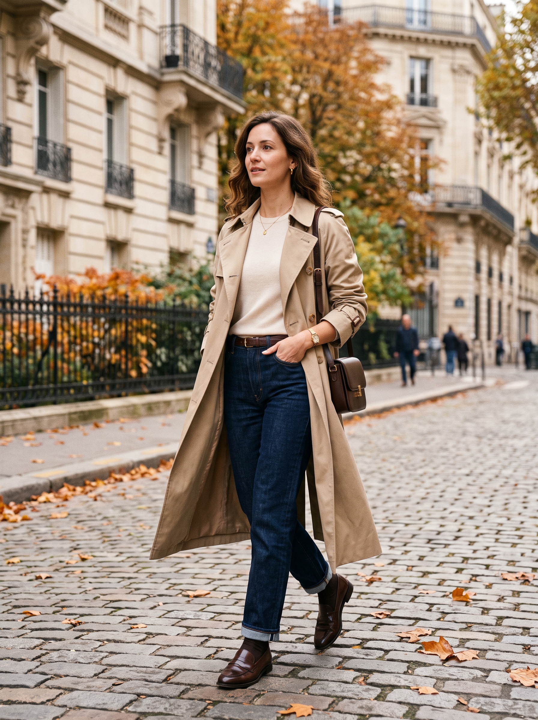 Open Trench With Knit Top and Jeans