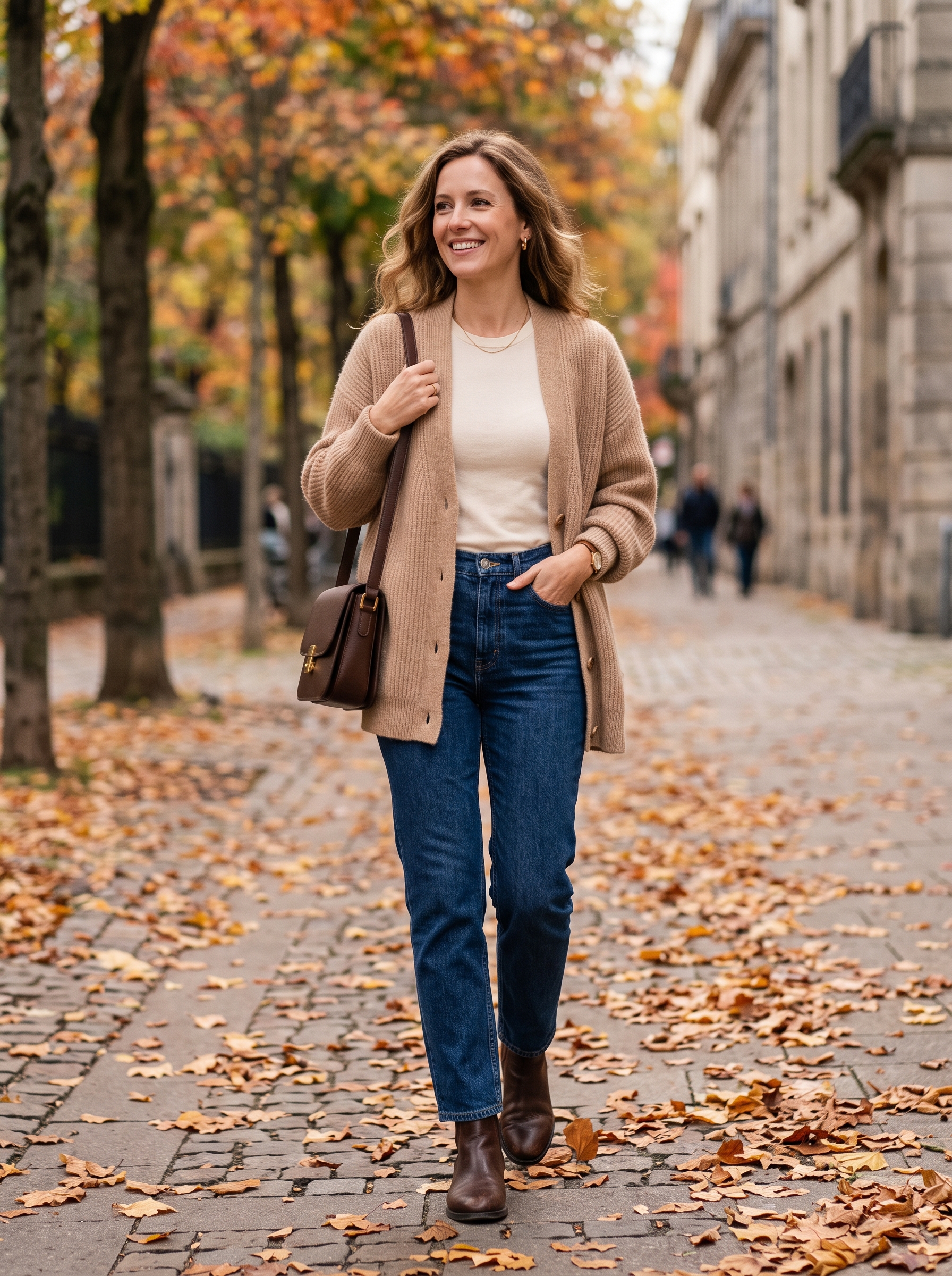 Oversized Cardigan With Dark Wash Denim