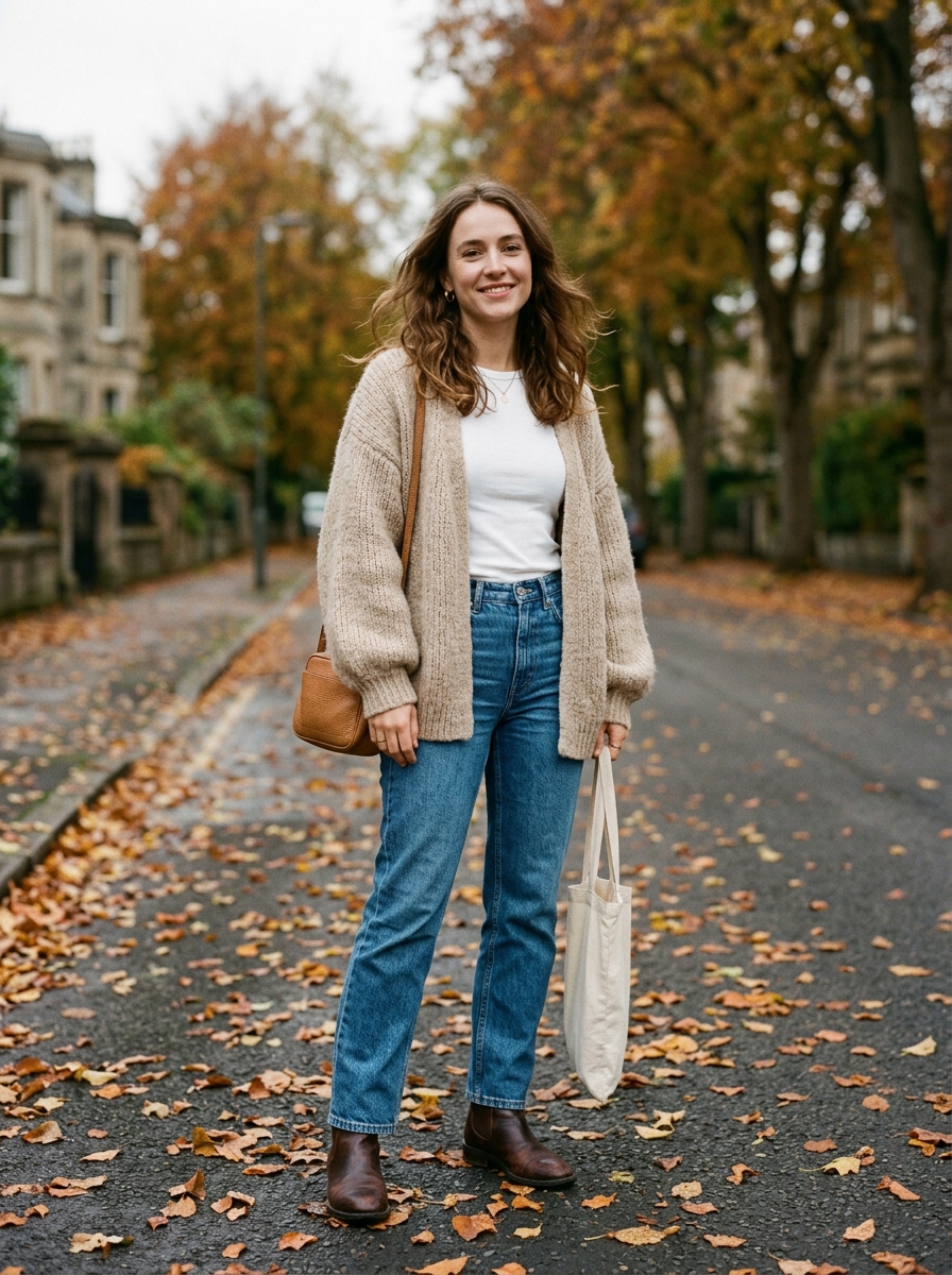 Oversized Cardigan With Straight-Leg Jeans