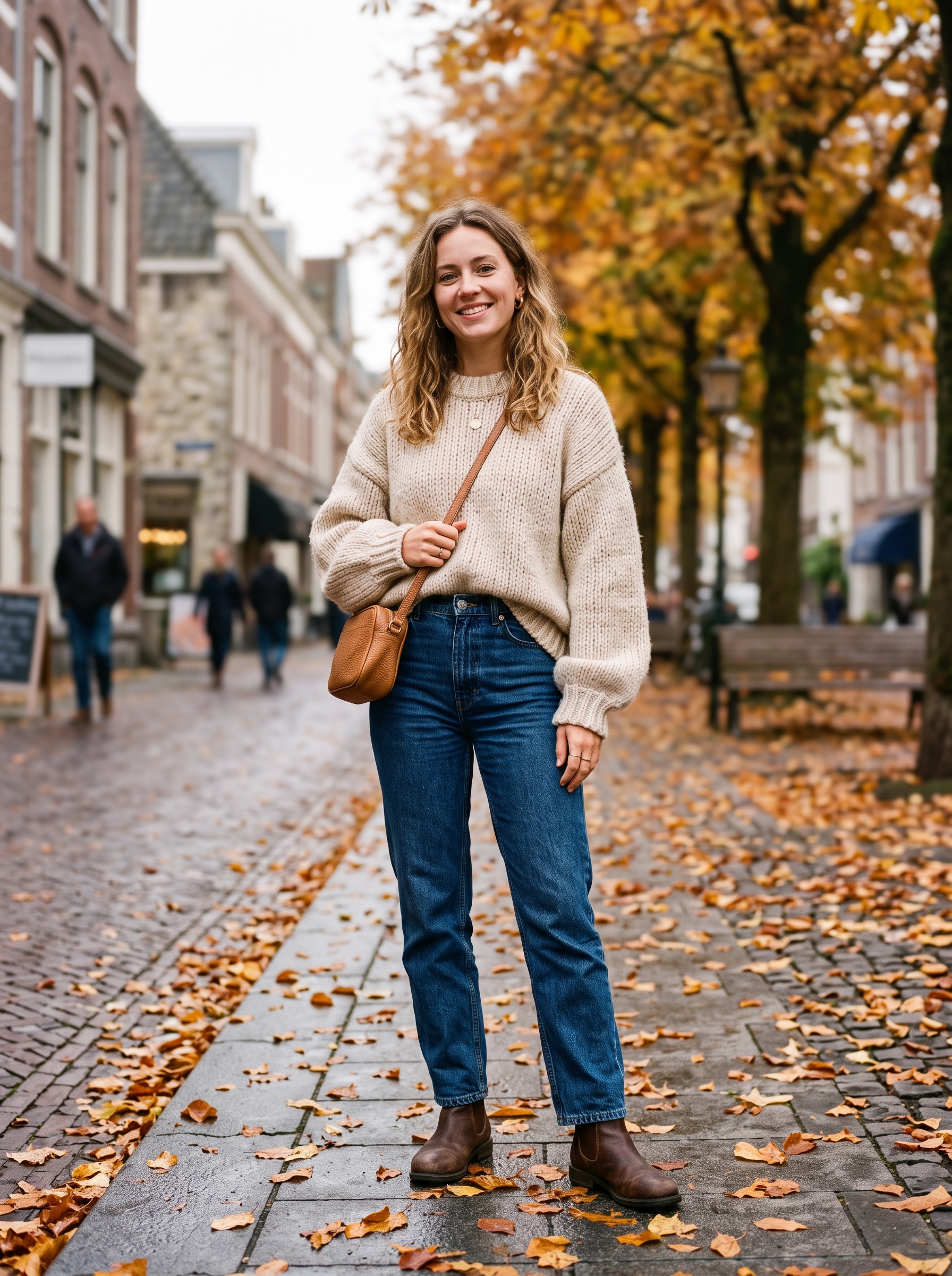 Oversized Knit Sweater With Straight-Leg Jeans