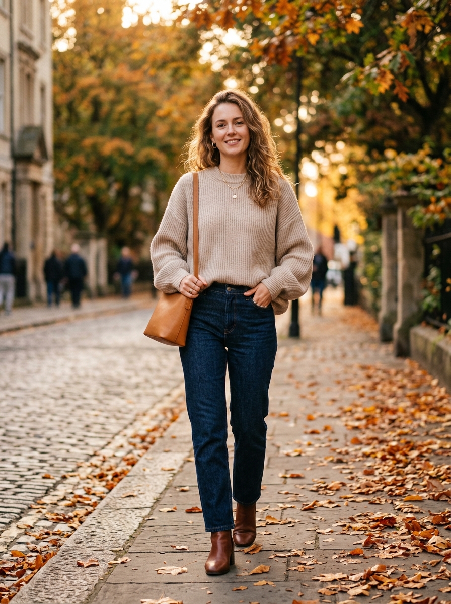 Oversized Sweater With Dark-Wash Jeans