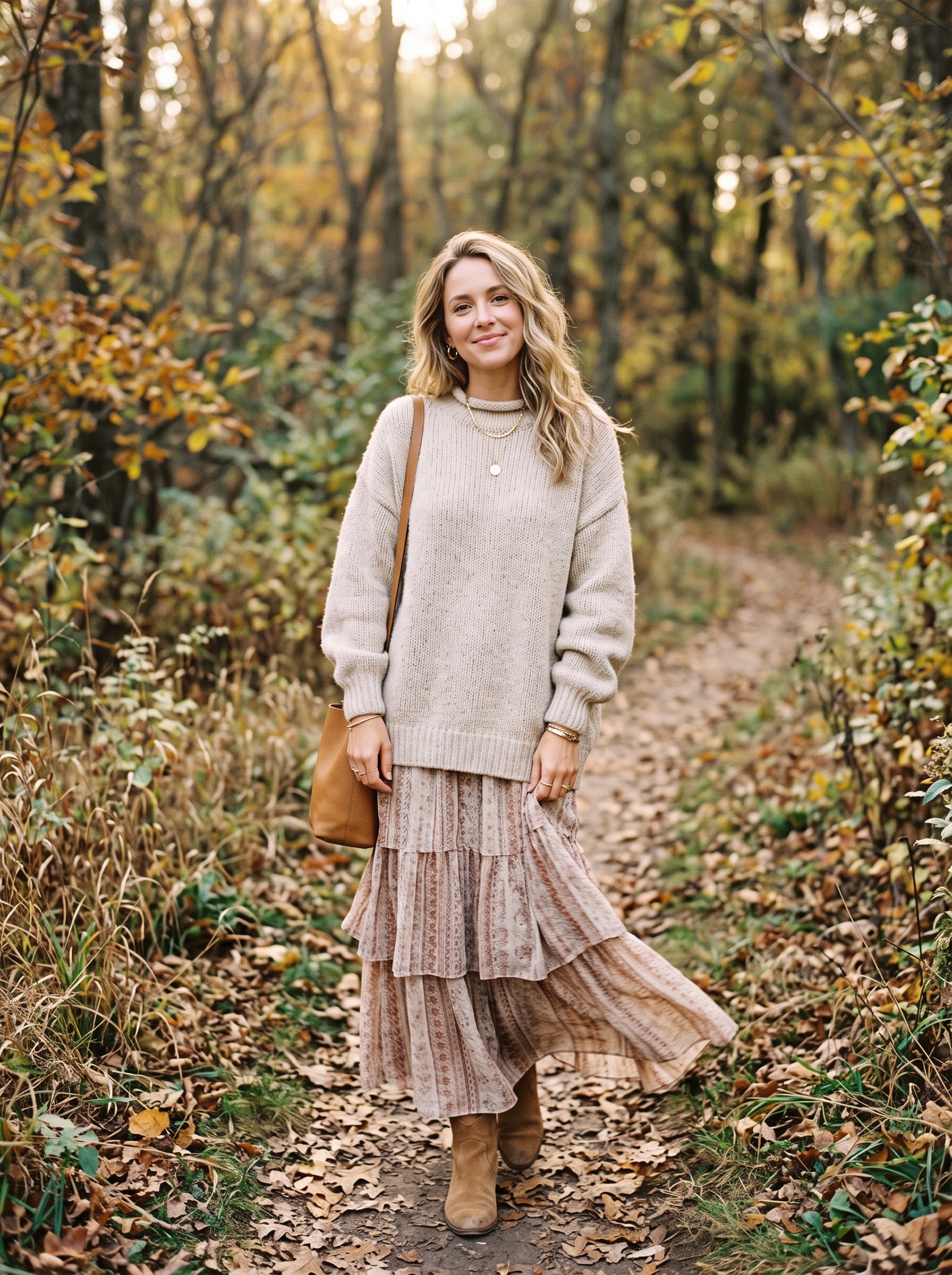 Oversized Sweater With Tiered Maxi Skirt