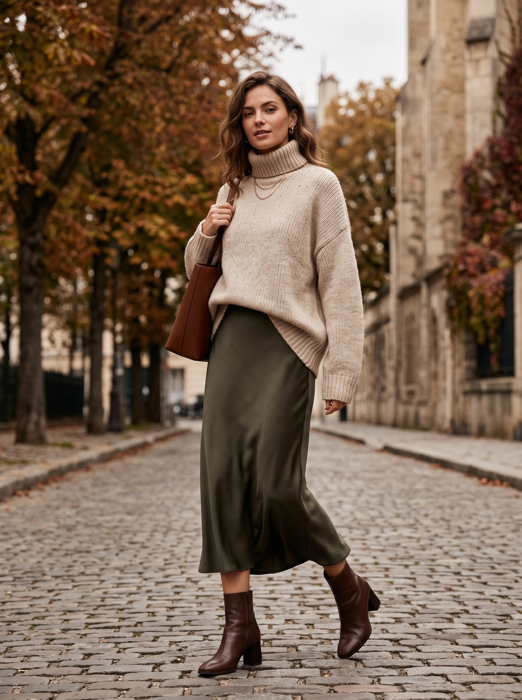 Oversized Sweater With a Bias-Cut Midi Skirt