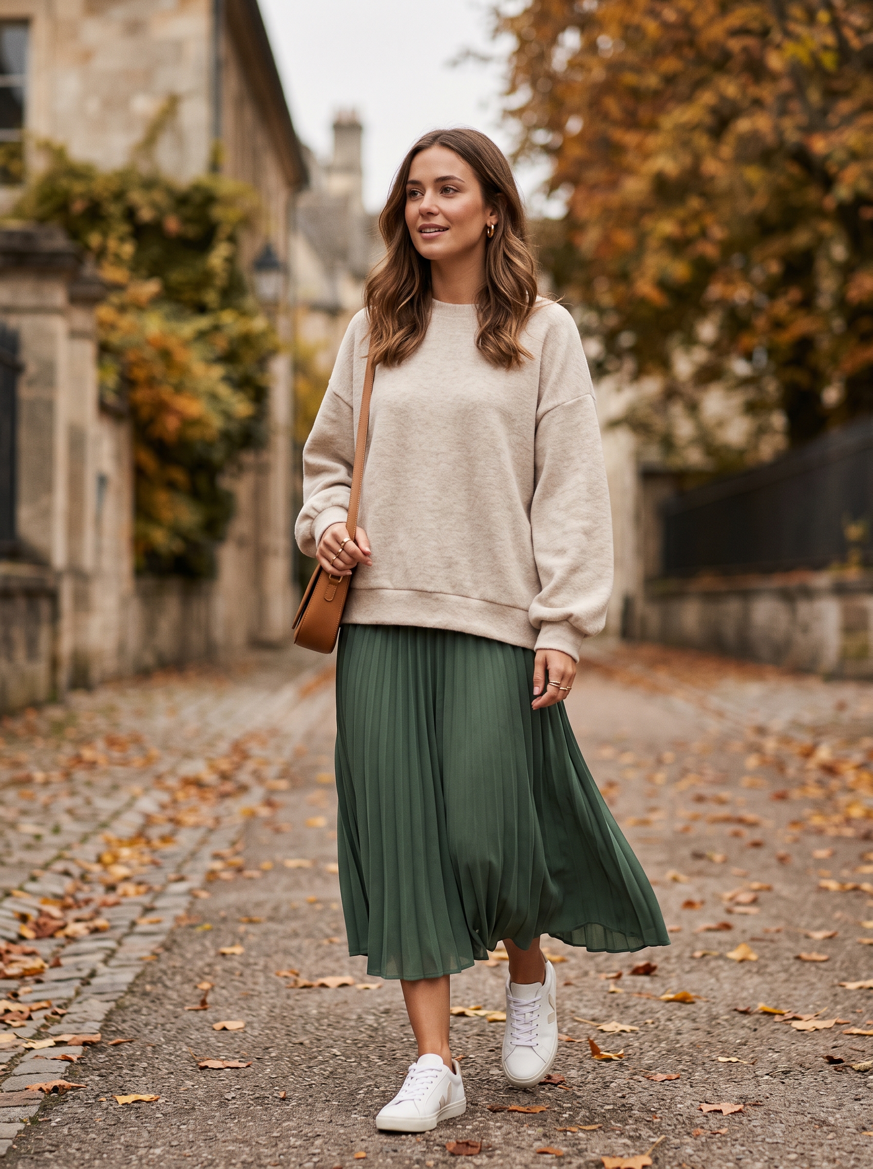 Oversized Sweatshirt With Midi Skirt and Sneakers