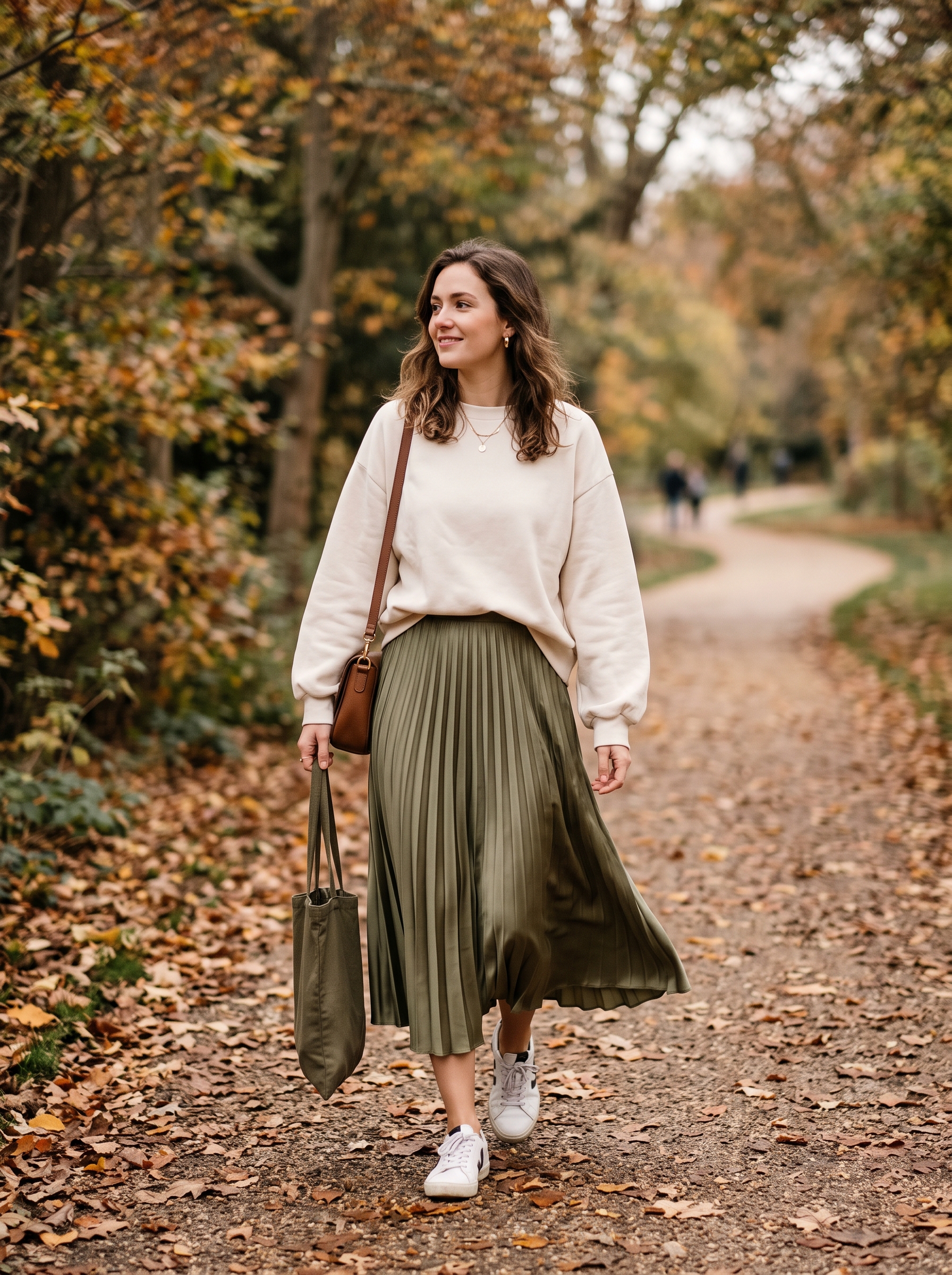 Oversized Sweatshirt With Midi Skirt and Sneakers