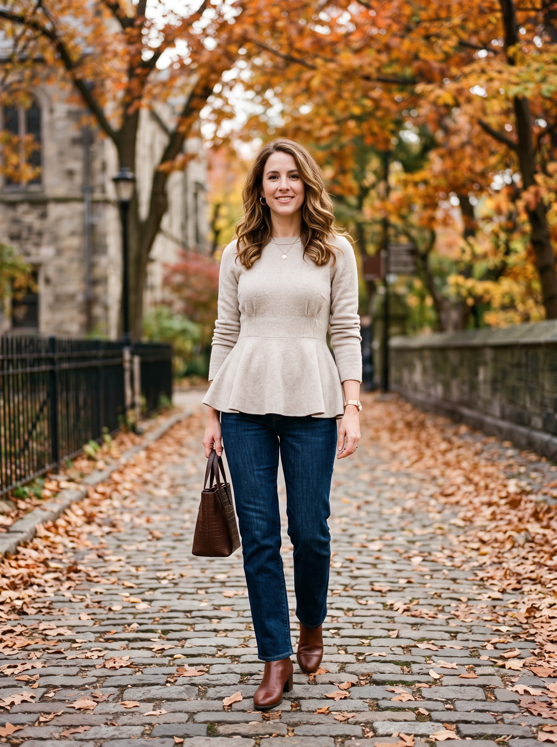 Peplum-Style Top With Dark Denim