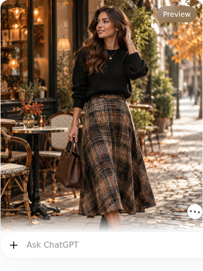 Plaid Midi Skirt With a Soft Black Sweater
