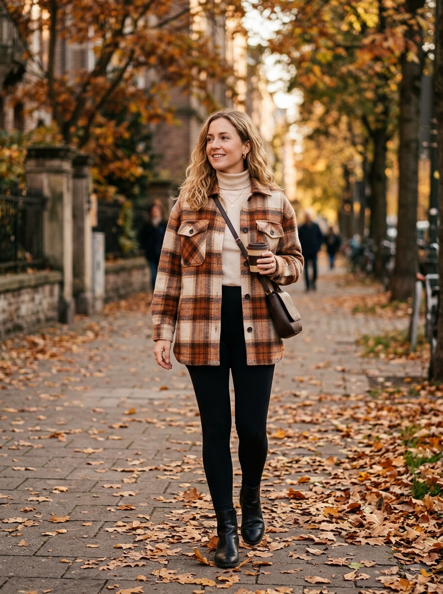 Plaid Shacket With Black Leggings