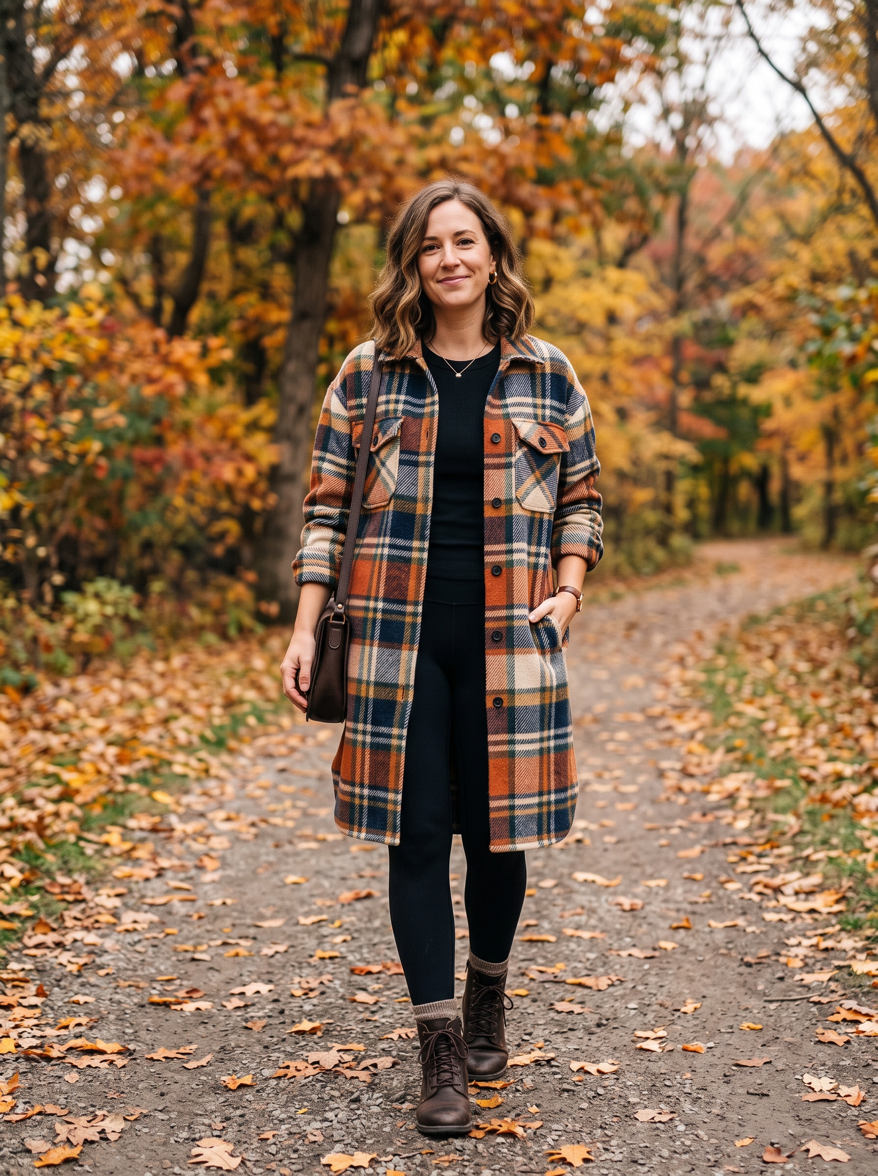 Plaid Shacket With Leggings and Boots