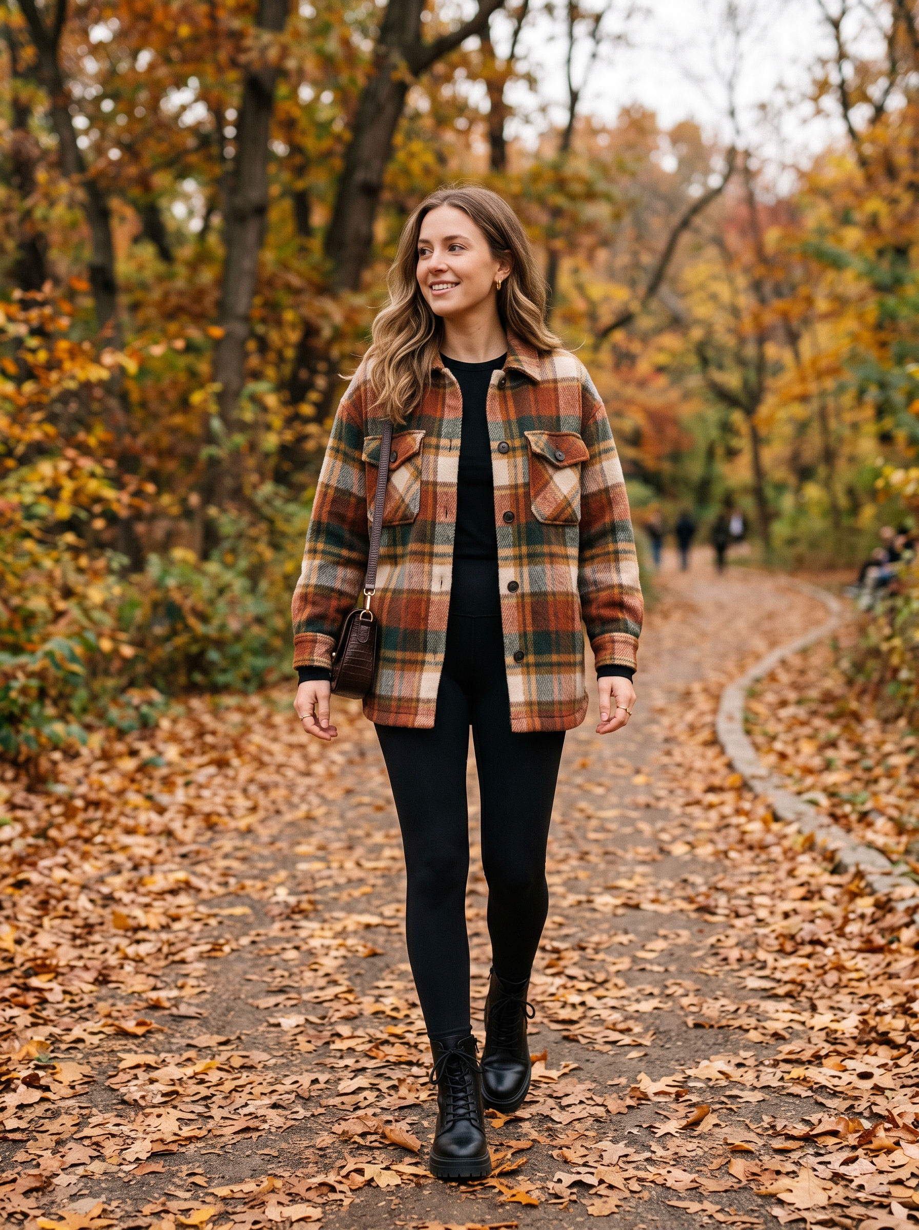 Plaid Shacket With Leggings and Lug Boots