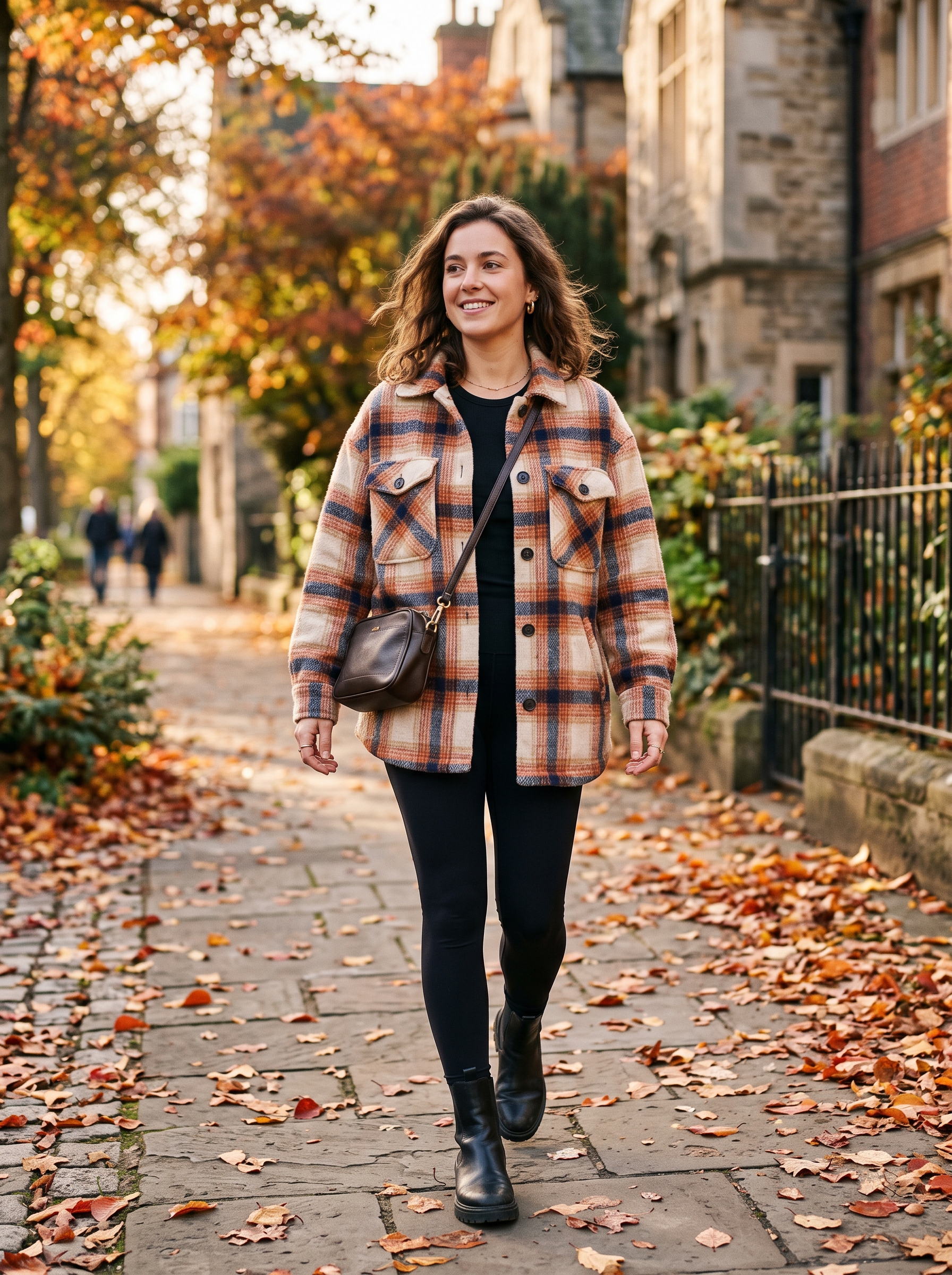 Plaid Shacket With Leggings and Lug Boots