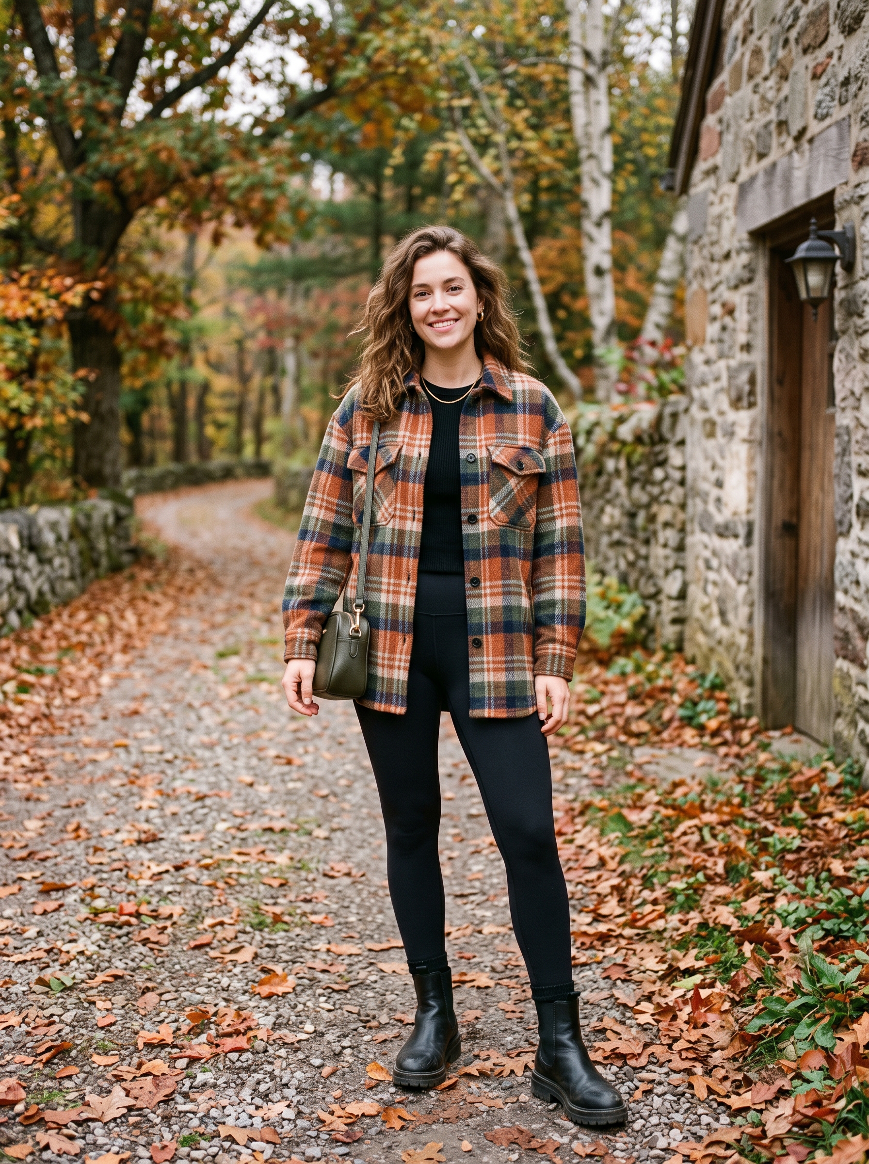 Plaid Shacket With Leggings and Lug Boots