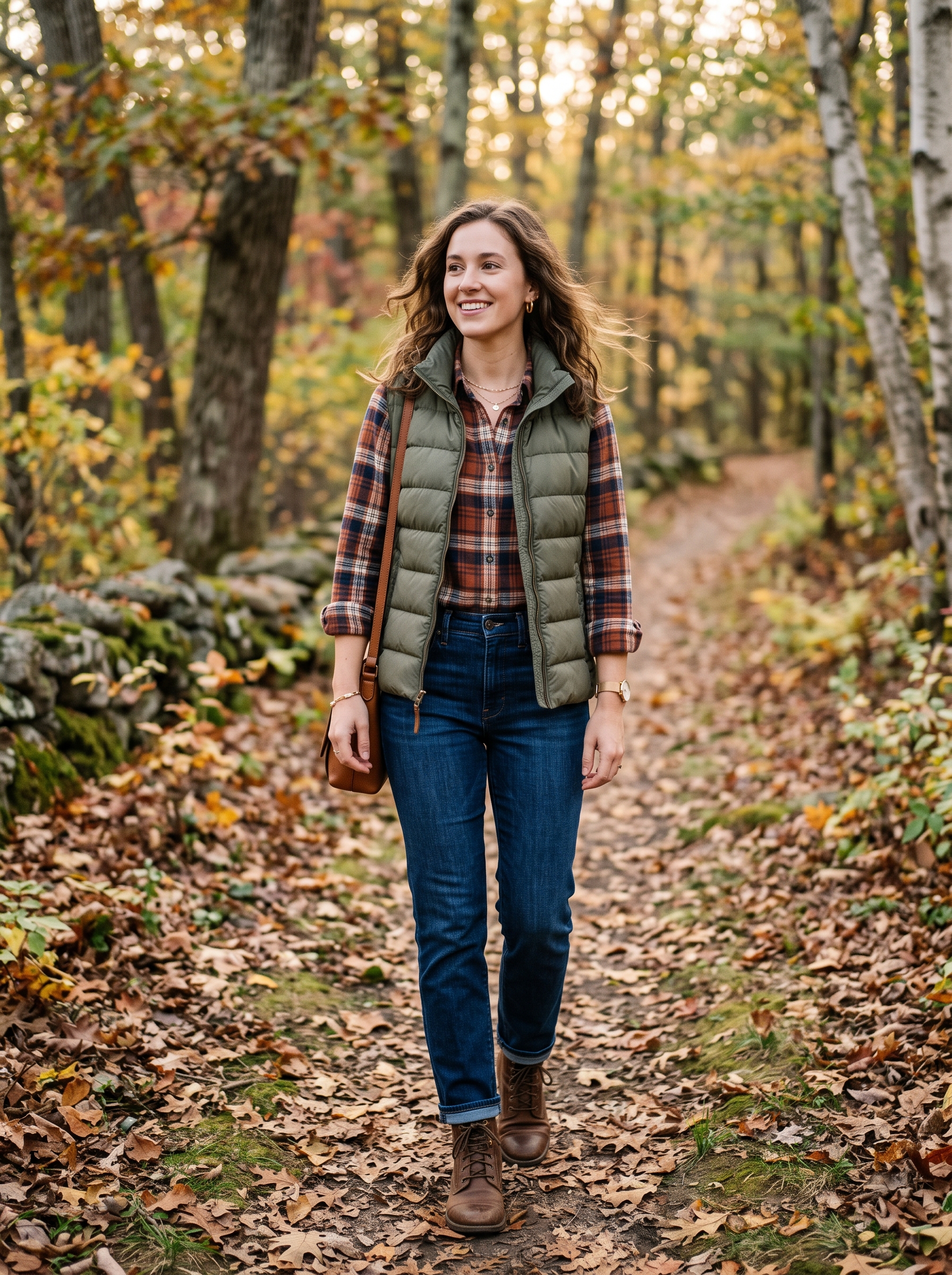 Puffer Vest With Flannel Shirt and Denim