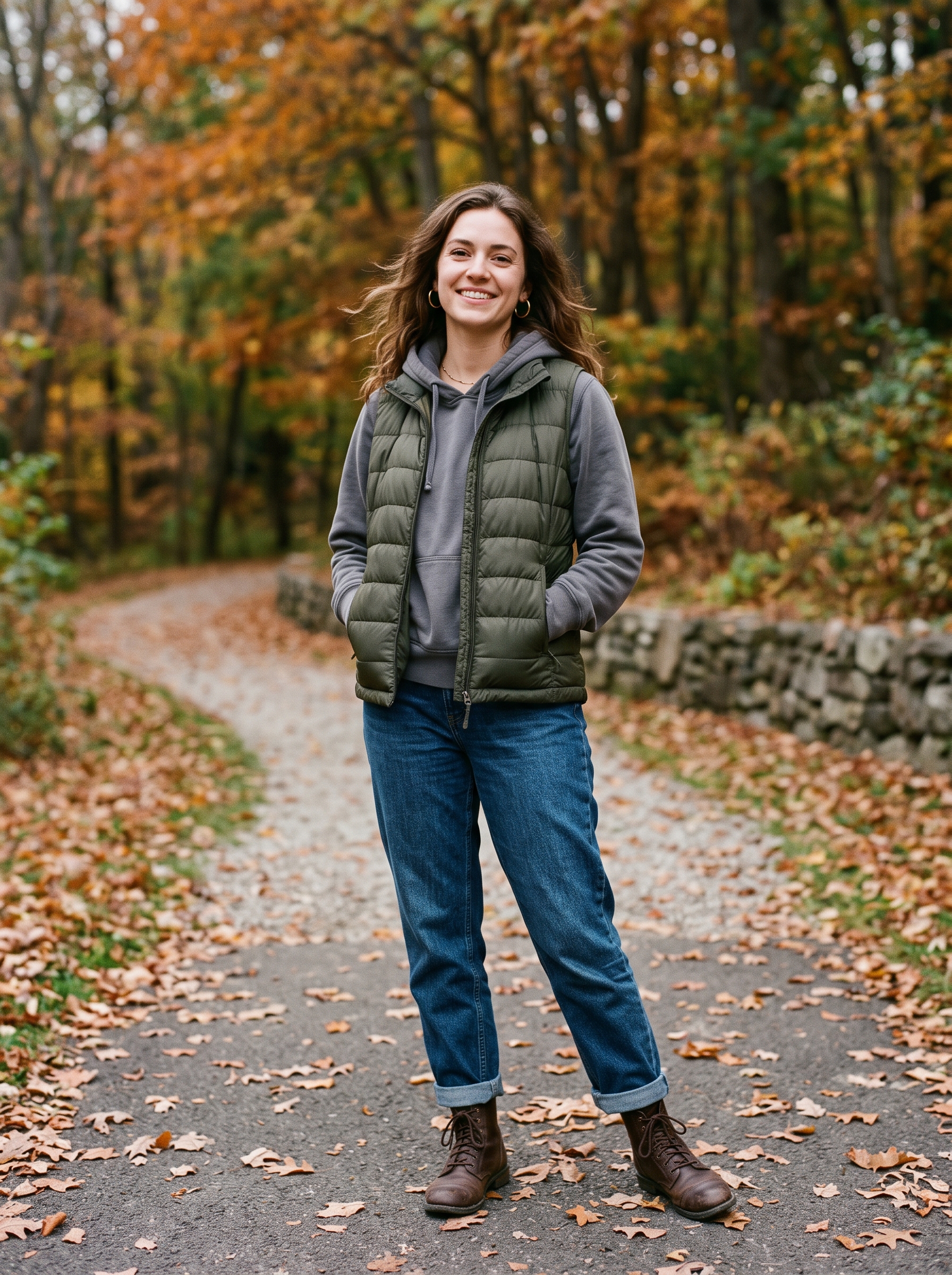 Quilted Vest With Hoodie and Relaxed Jeans