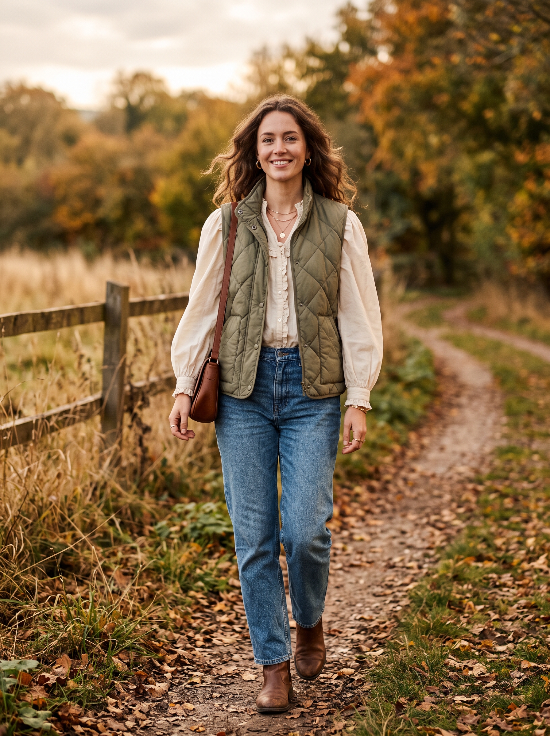 Quilted Vest With Prairie Blouse and Jeans