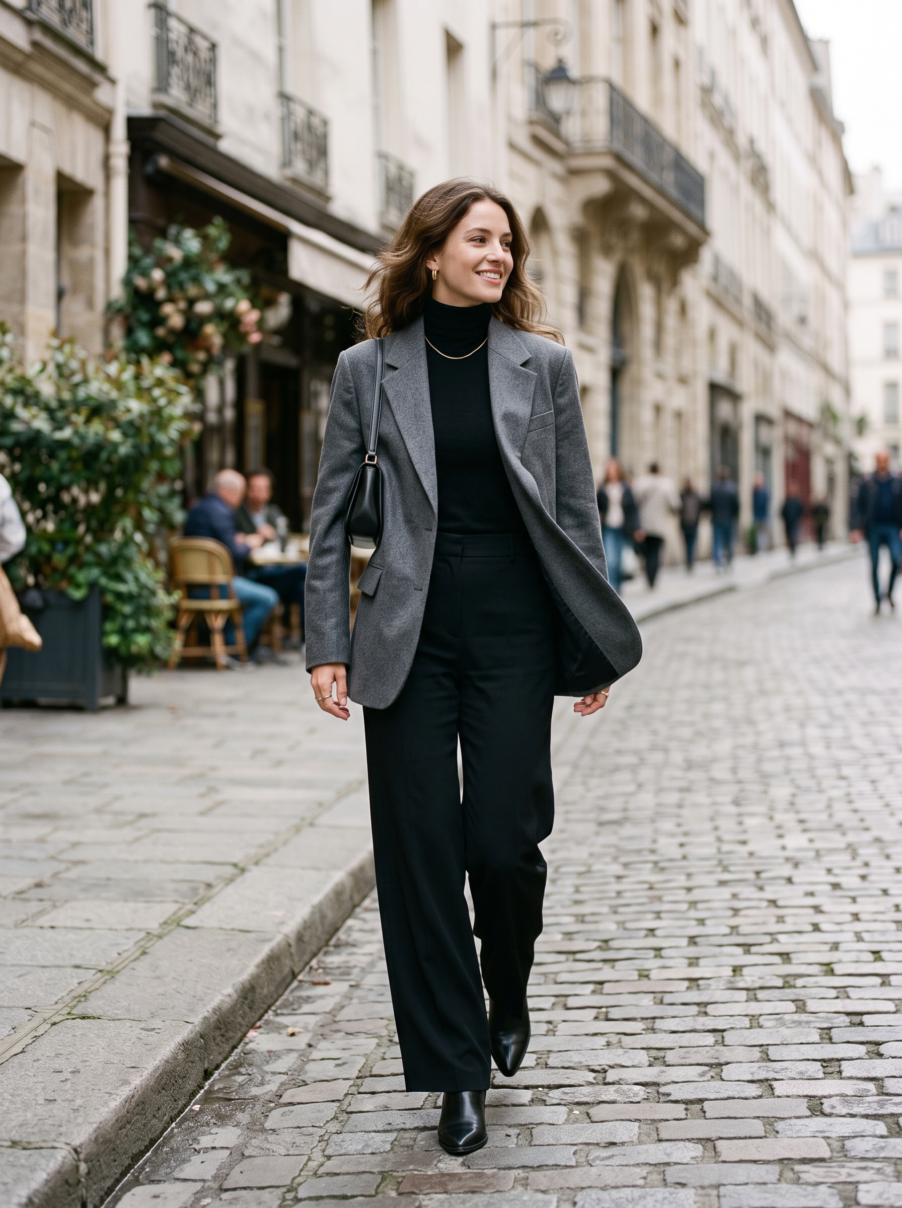 Relaxed Blazer With Dark Wide-Leg Trousers