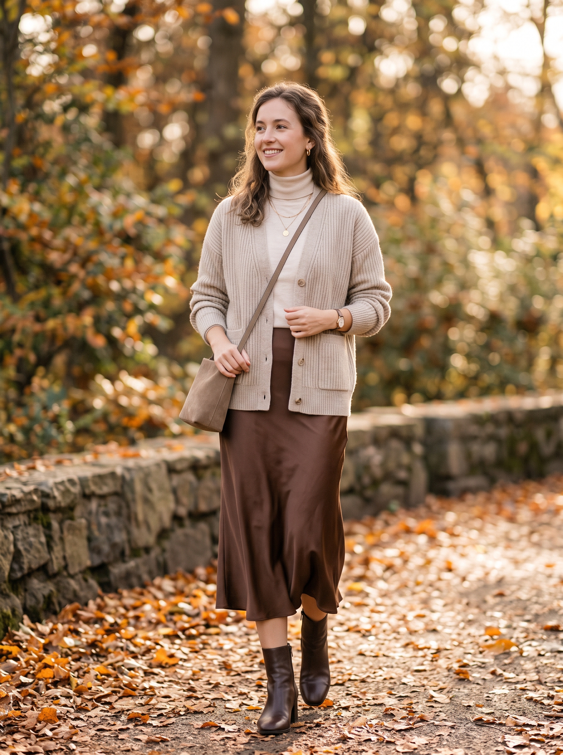 Ribbed Cardigan With Slip Skirt and Boots