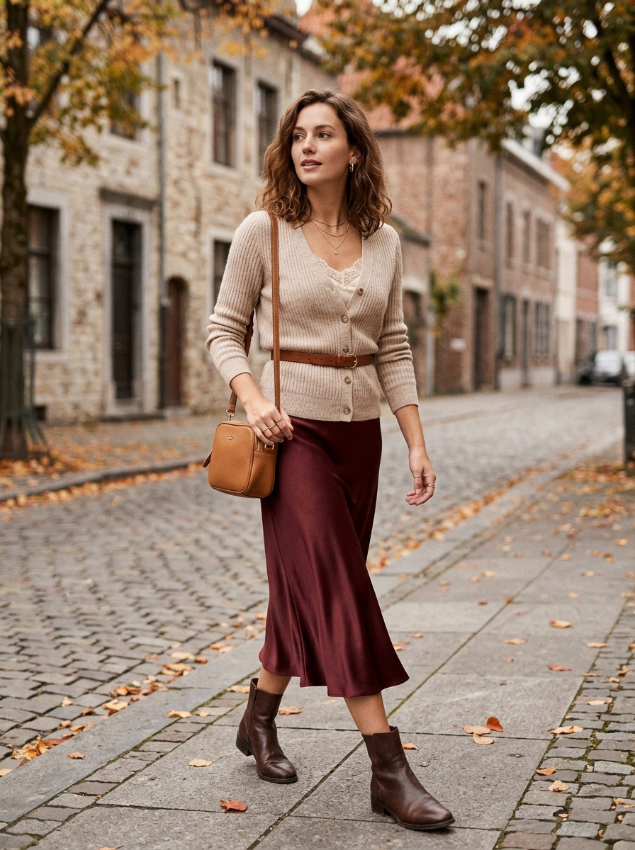 Ribbed Cardigan With Slip Skirt