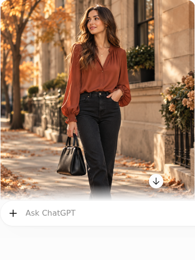 Rust Blouse With Black Straight-Leg Jeans