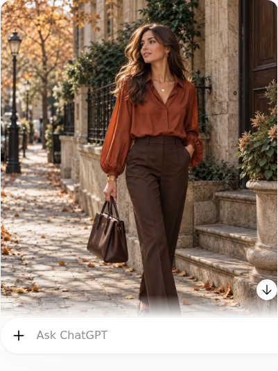 Rust Blouse With Espresso Tailored Trousers
