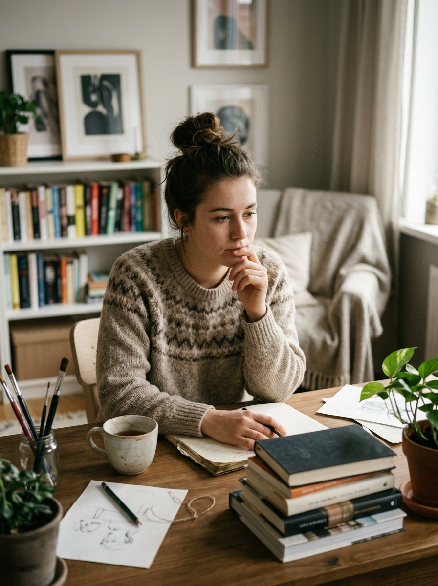 Rust Cardigan With Espresso Trousers