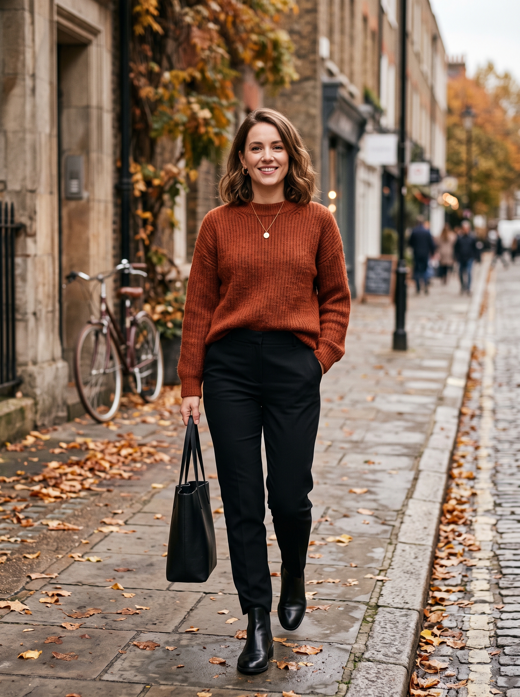 Rust Sweater With Black Tailored Pants