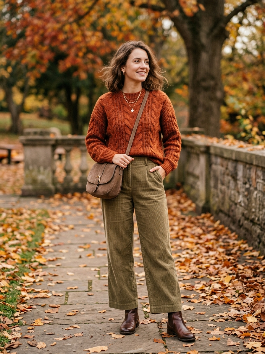 Rust Sweater With Corduroy Pants