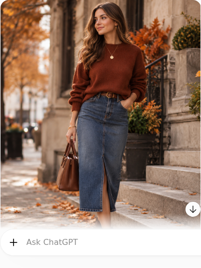 Rust Sweater With a Denim Midi Skirt