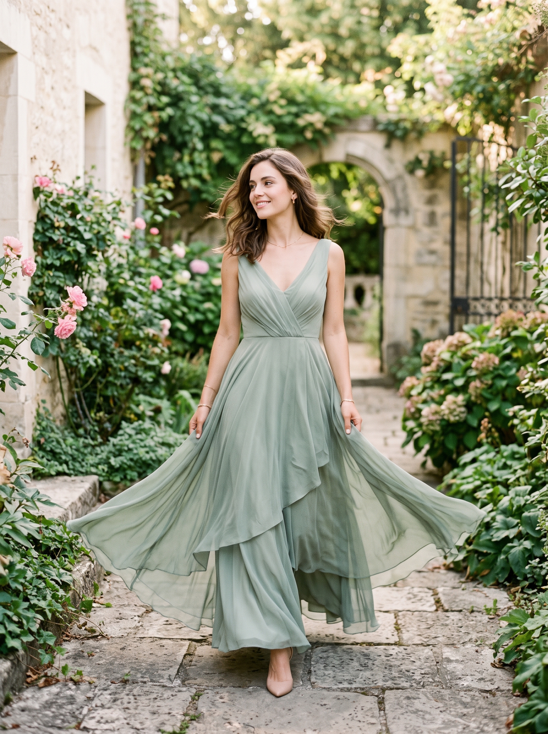 Sage Green Chiffon Maxi Dress
