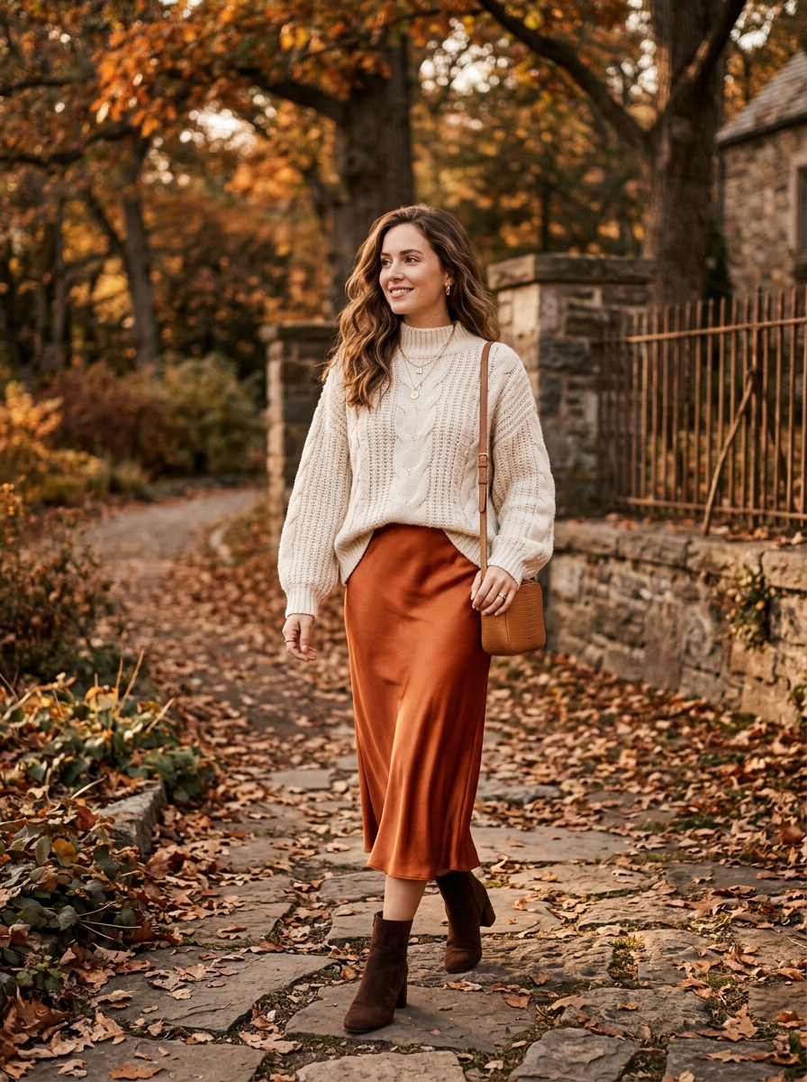 Satin Skirt With an Oversized Knit
