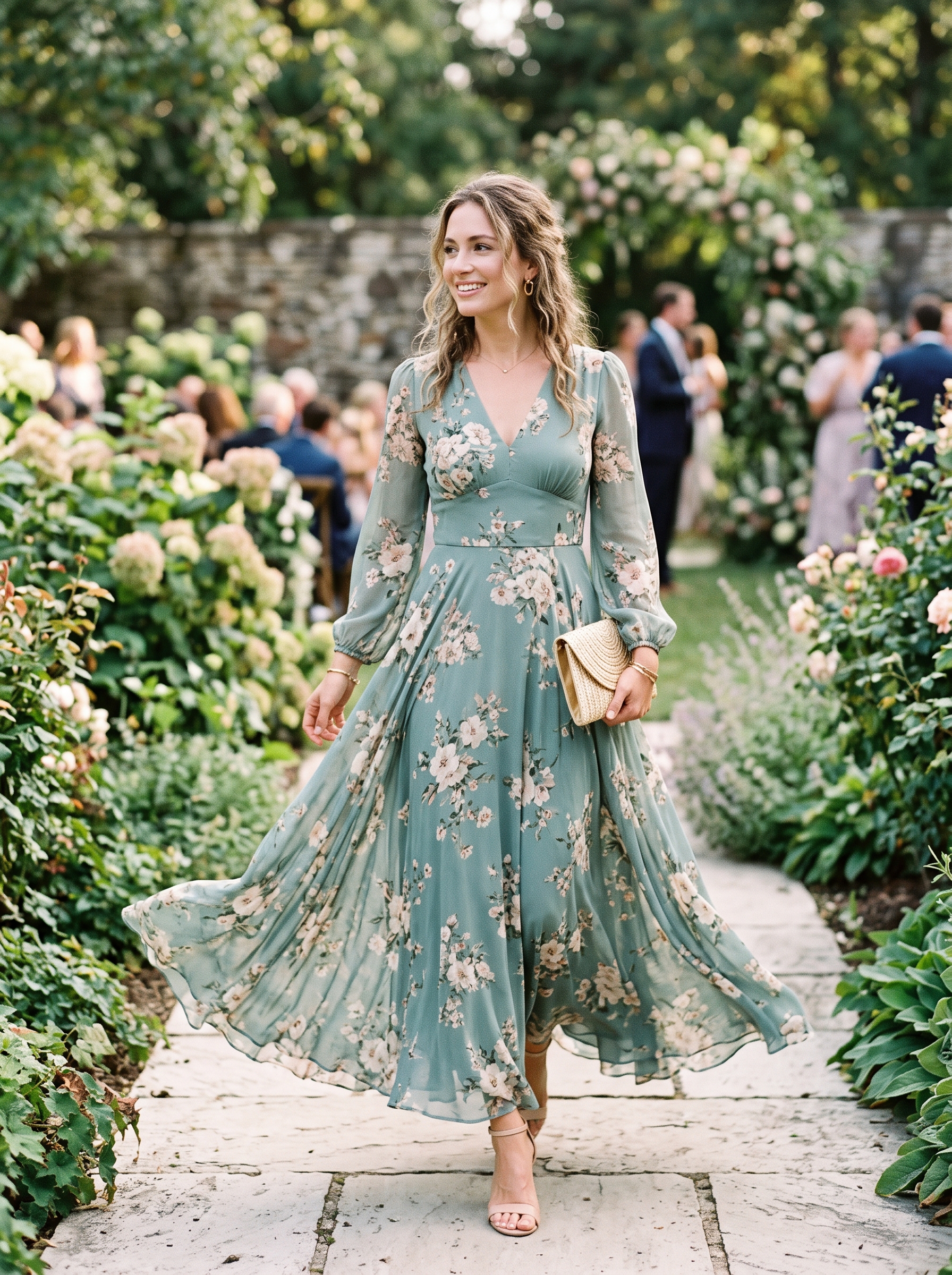 Sea Green Floral Maxi Dress