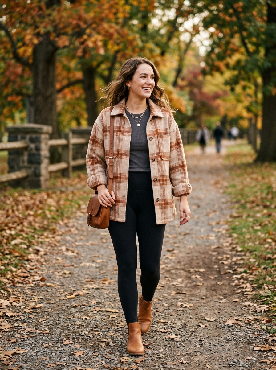 Shacket With a Fitted Tee and Leggings