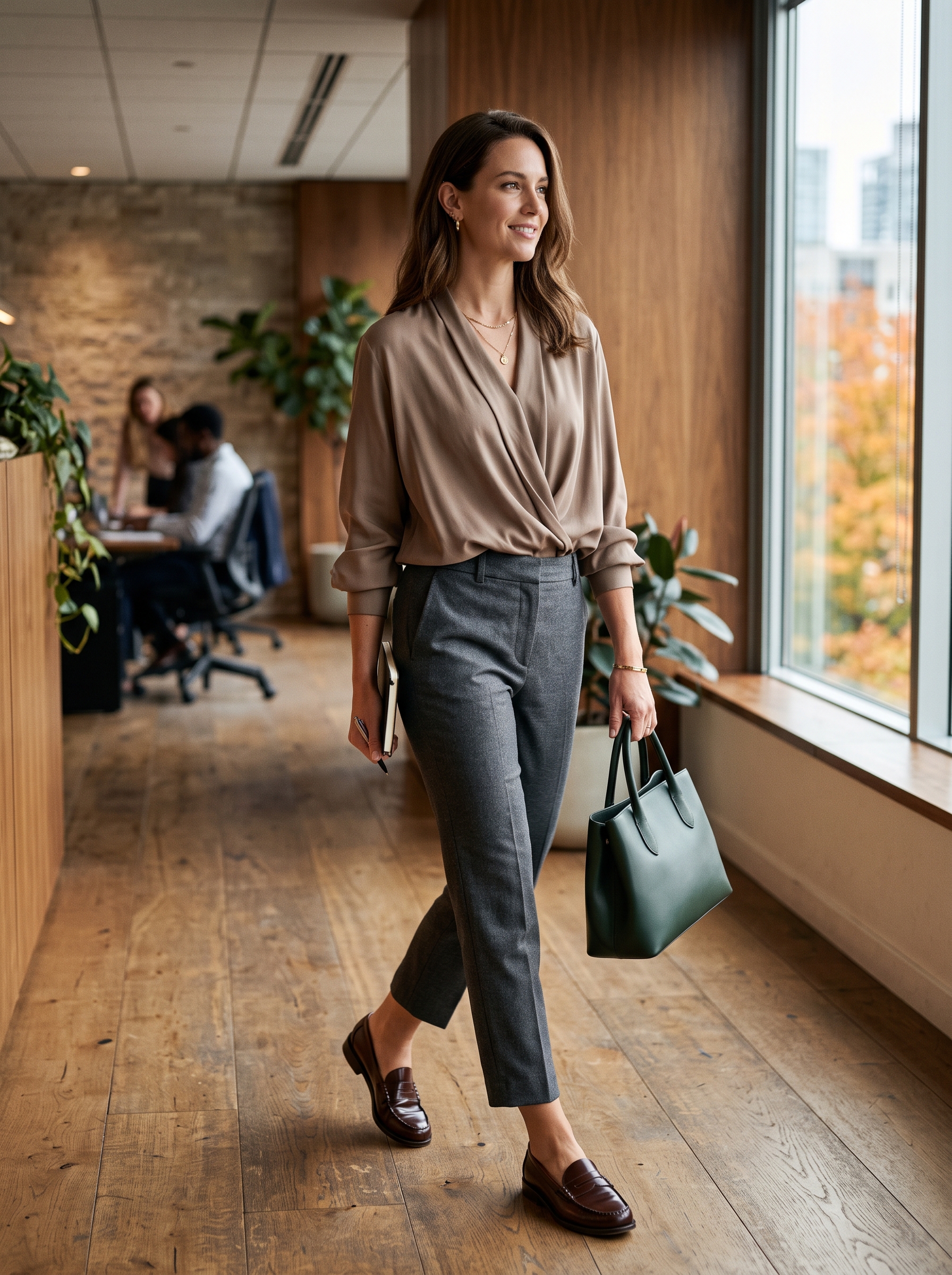 Soft Blouse With Cropped Wool Trousers