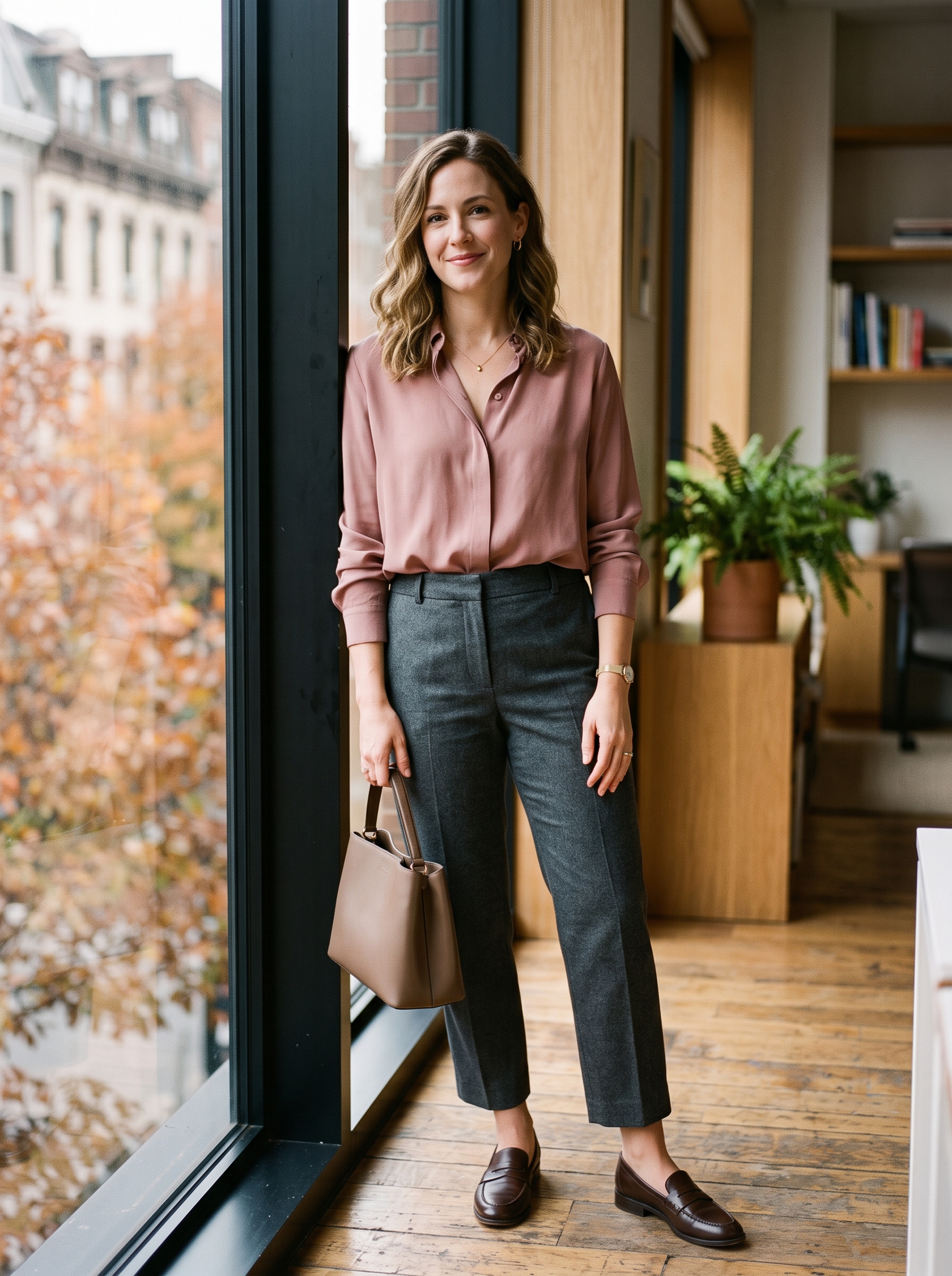 Soft Blouse With Cropped Wool Trousers