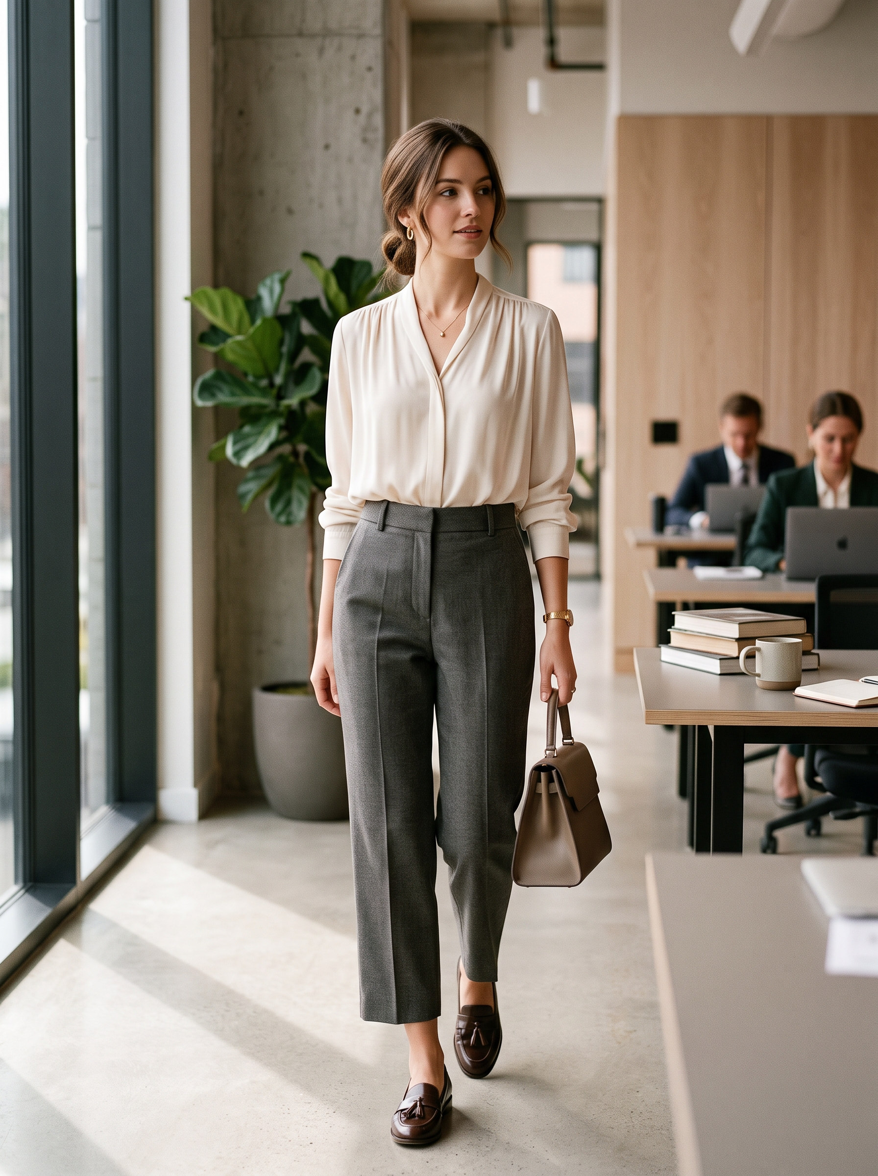Soft Blouse With Cropped Wool Trousers