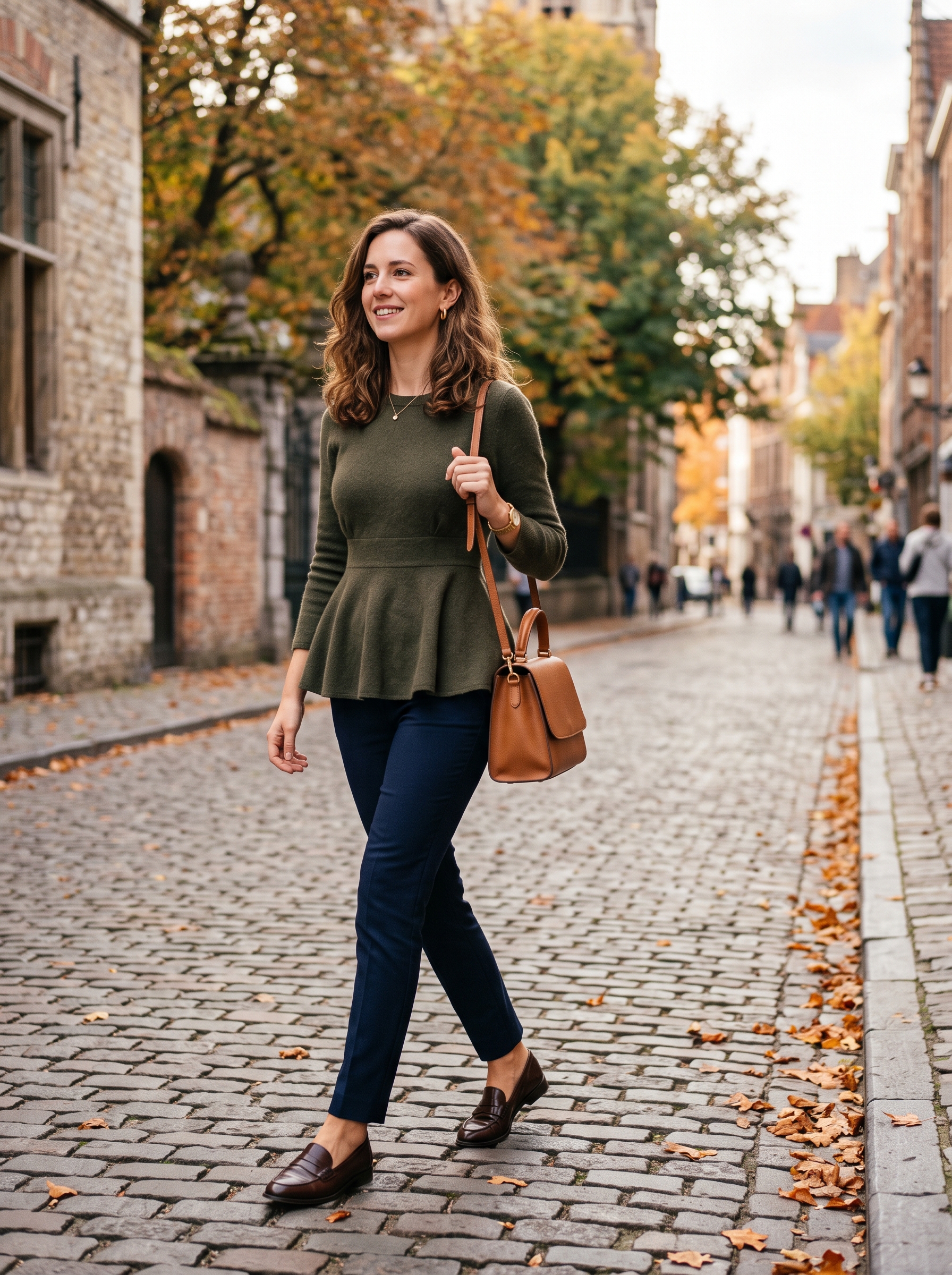 Soft Peplum Top With Slim Trousers