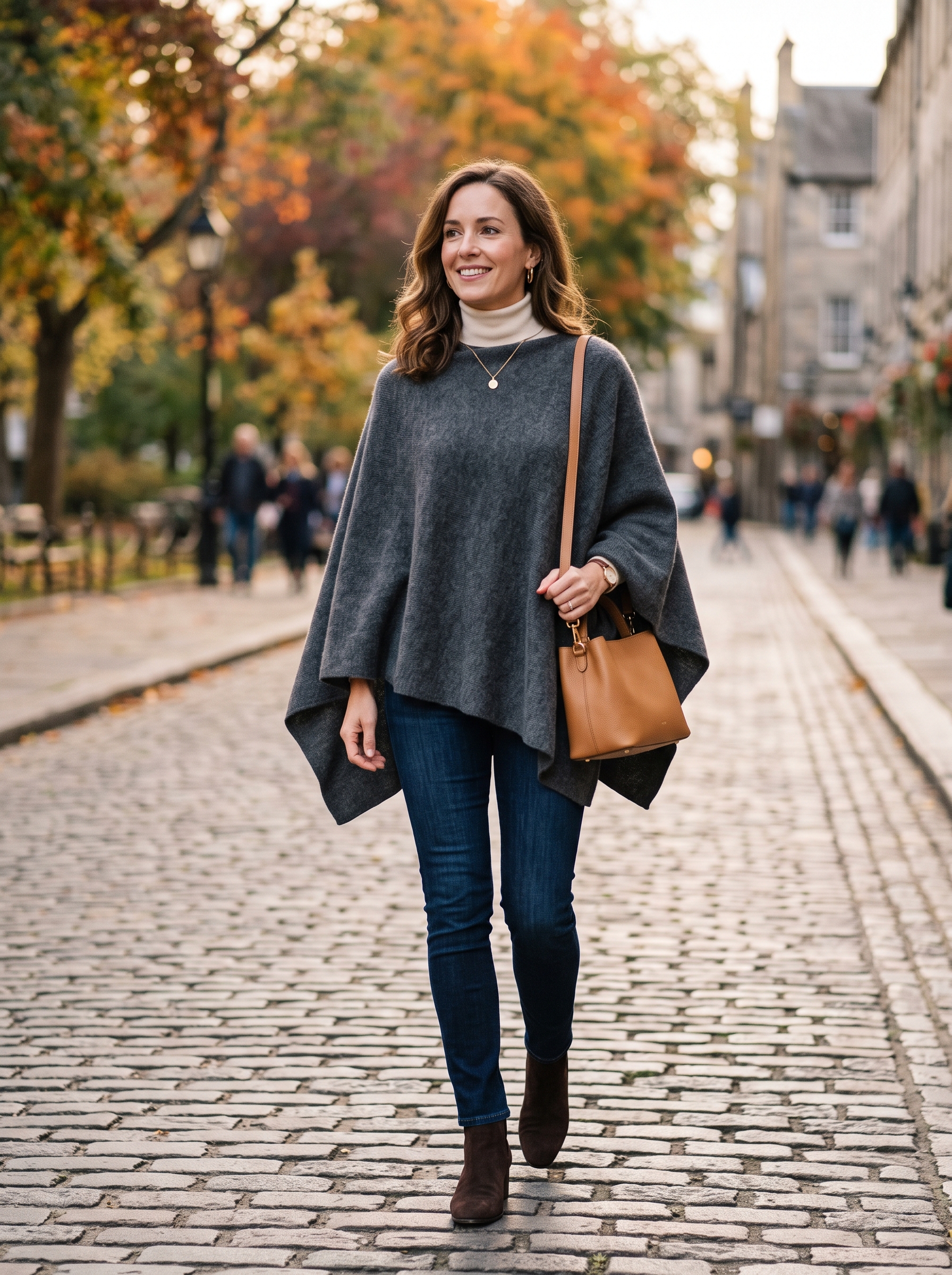 Soft Poncho With Slim Jeans