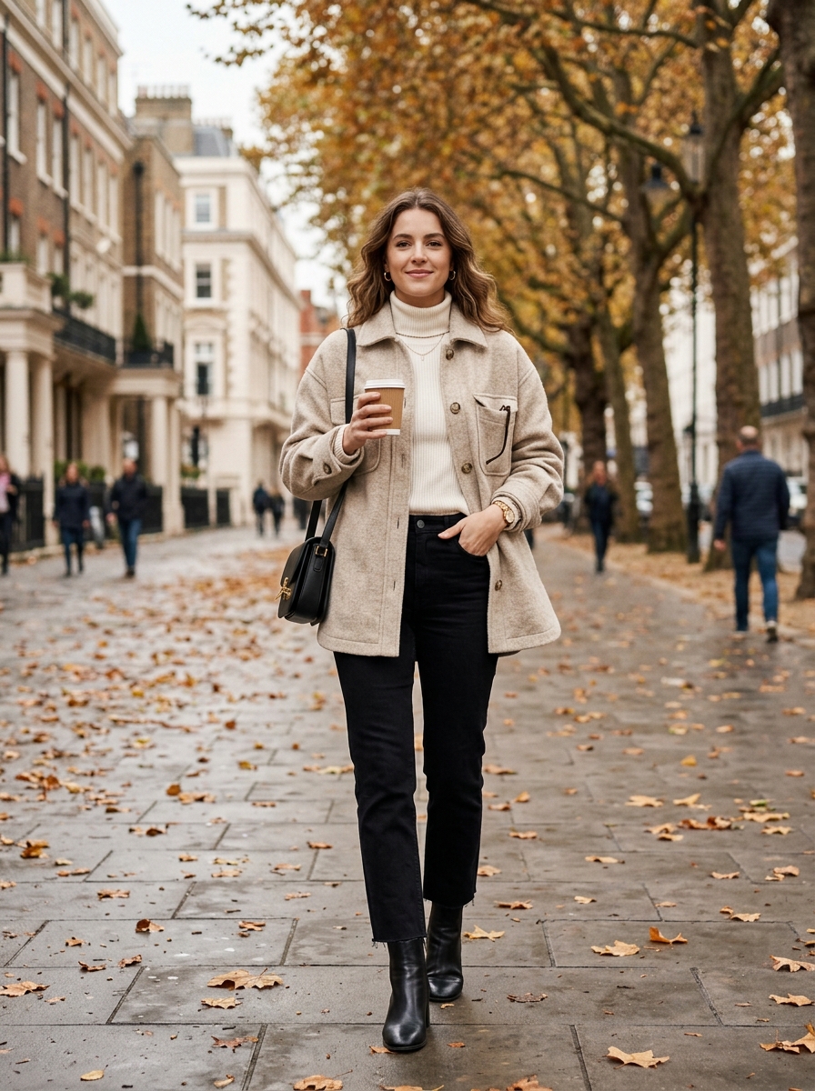 Soft Shacket With Black Straight Jeans