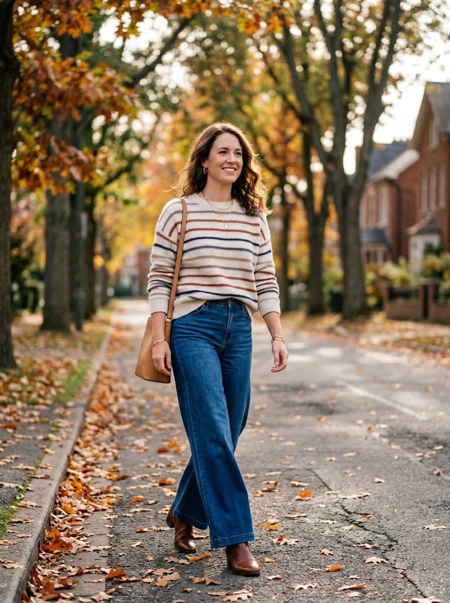 Striped Knit With Wide-Leg Jeans