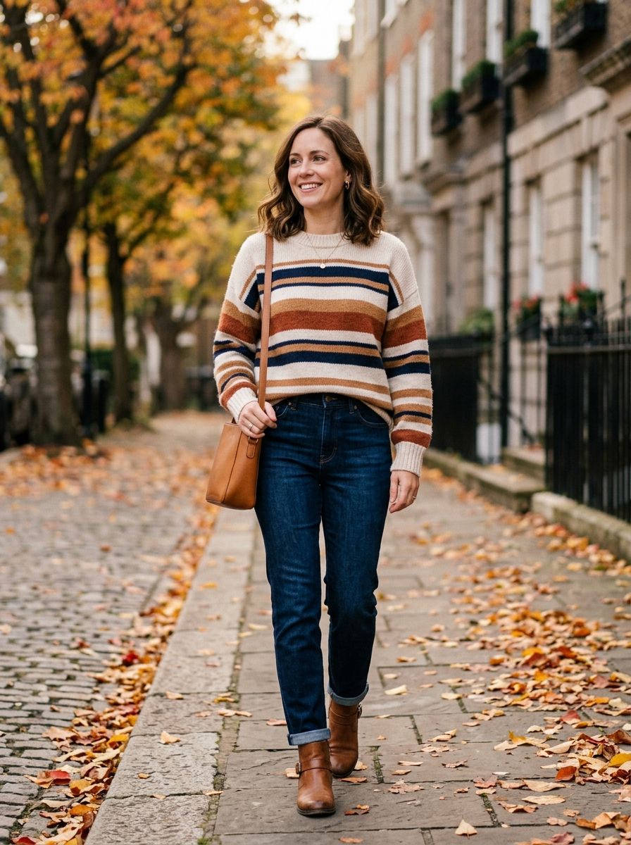 Striped Sweater With Dark-Wash Jeans