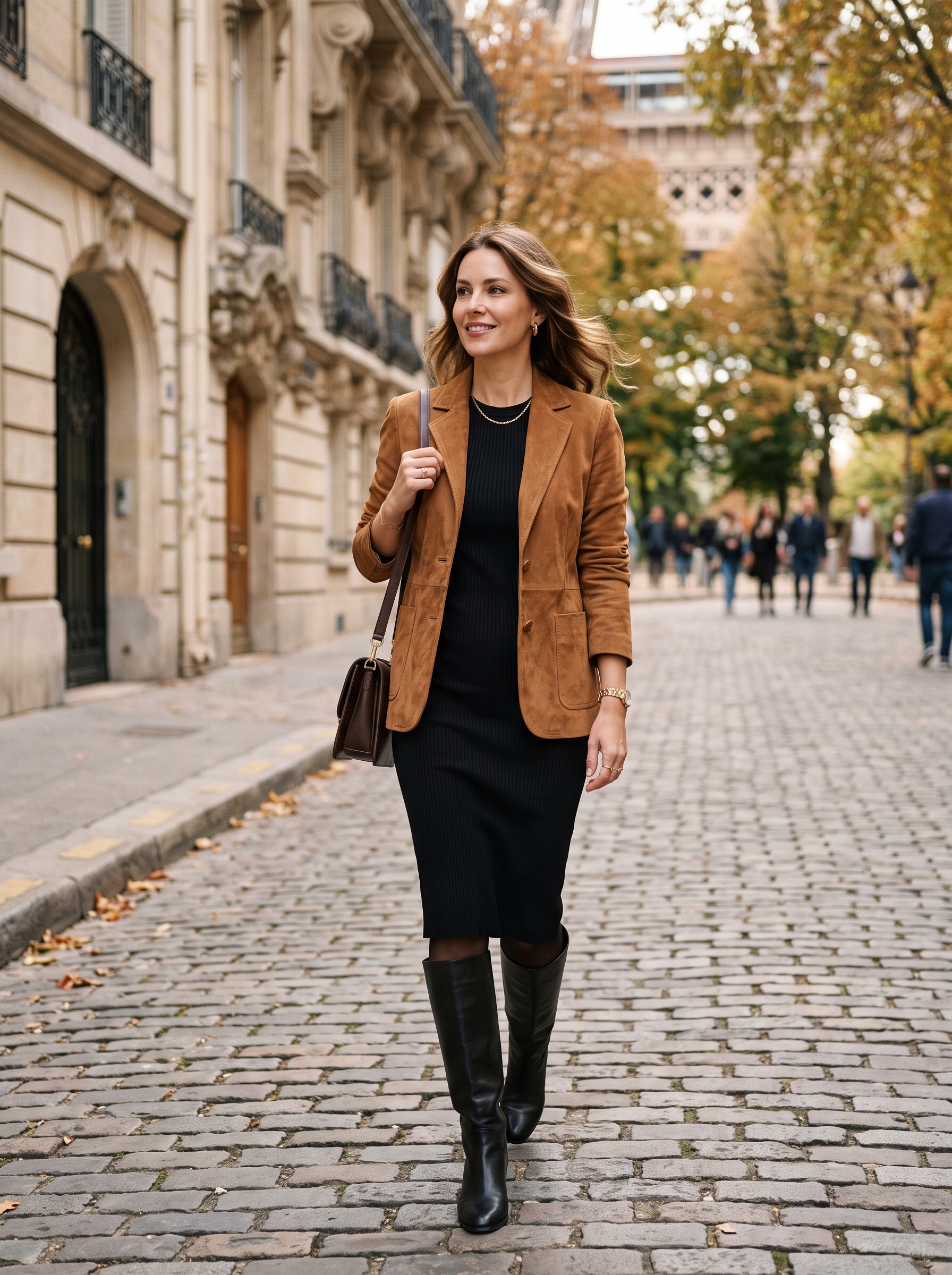 Suede Jacket With Black Knit Dress