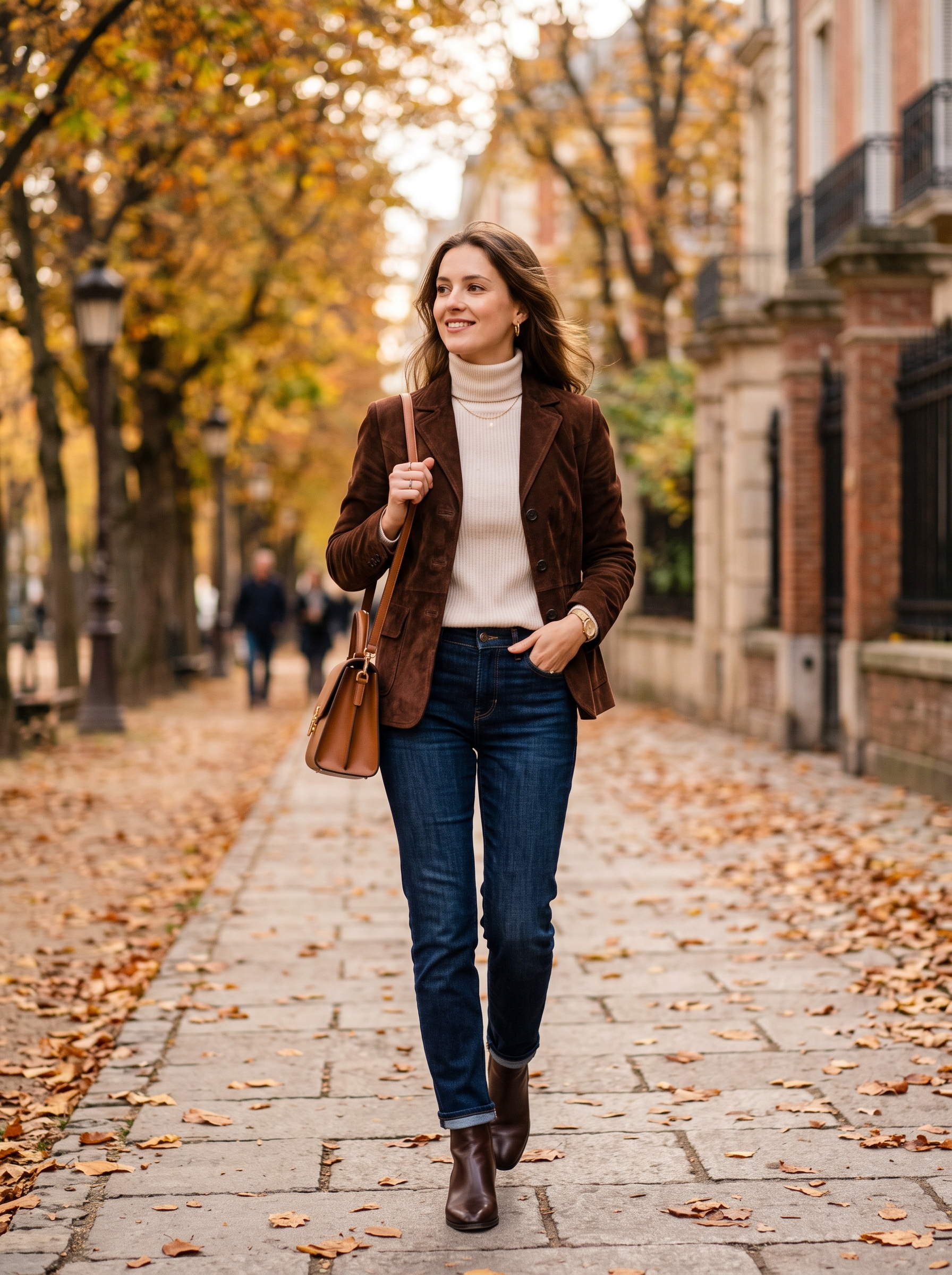 Suede Jacket With Cream Turtleneck