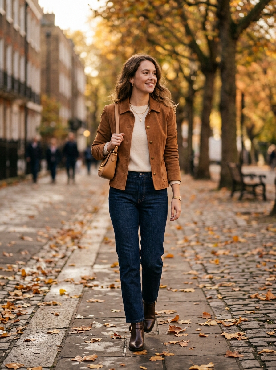 Suede Jacket With Dark Straight Jeans