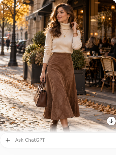 Suede Midi Skirt With a Cream Turtleneck