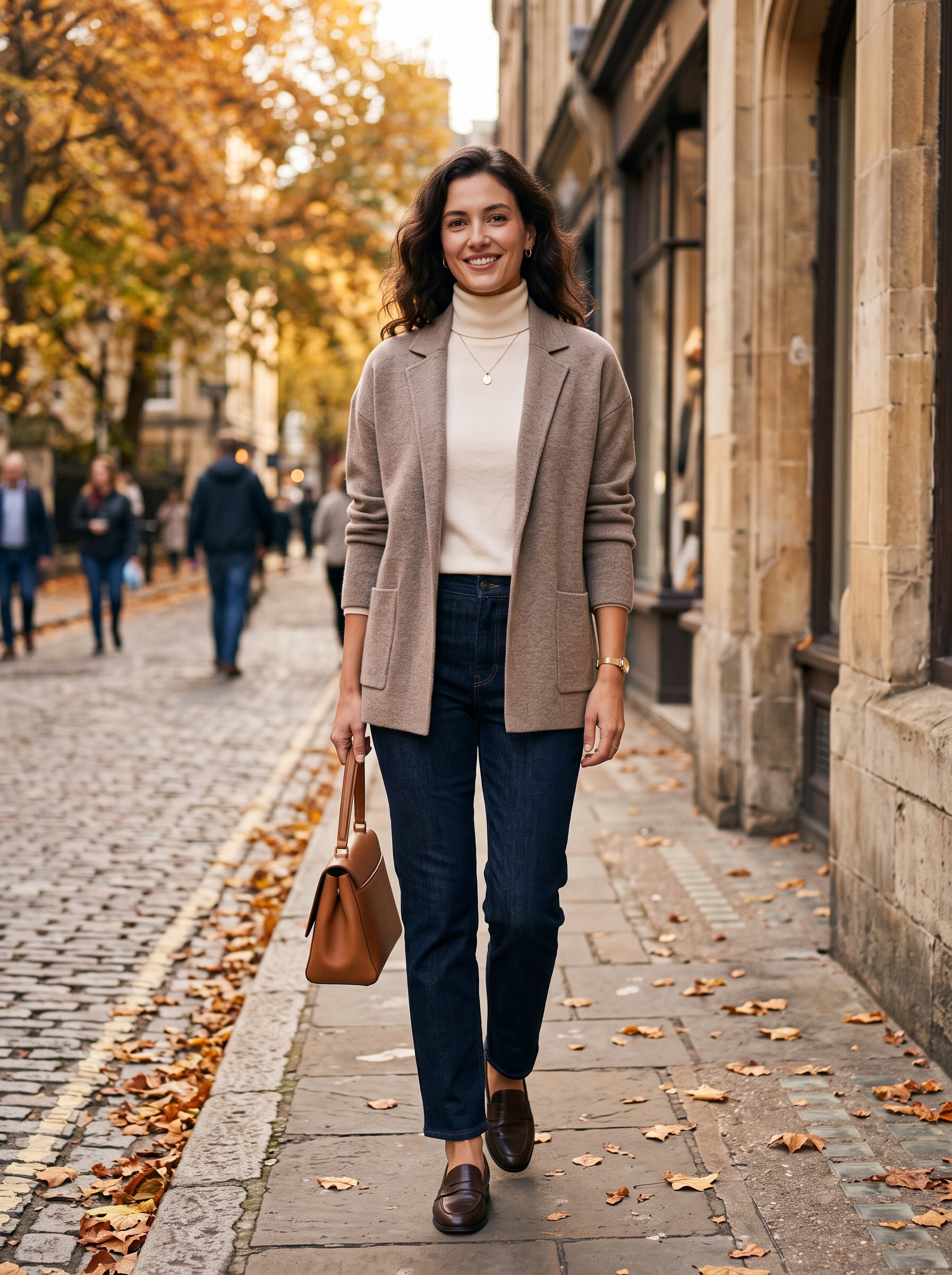Sweater Blazer With Dark Jeans and Loafers