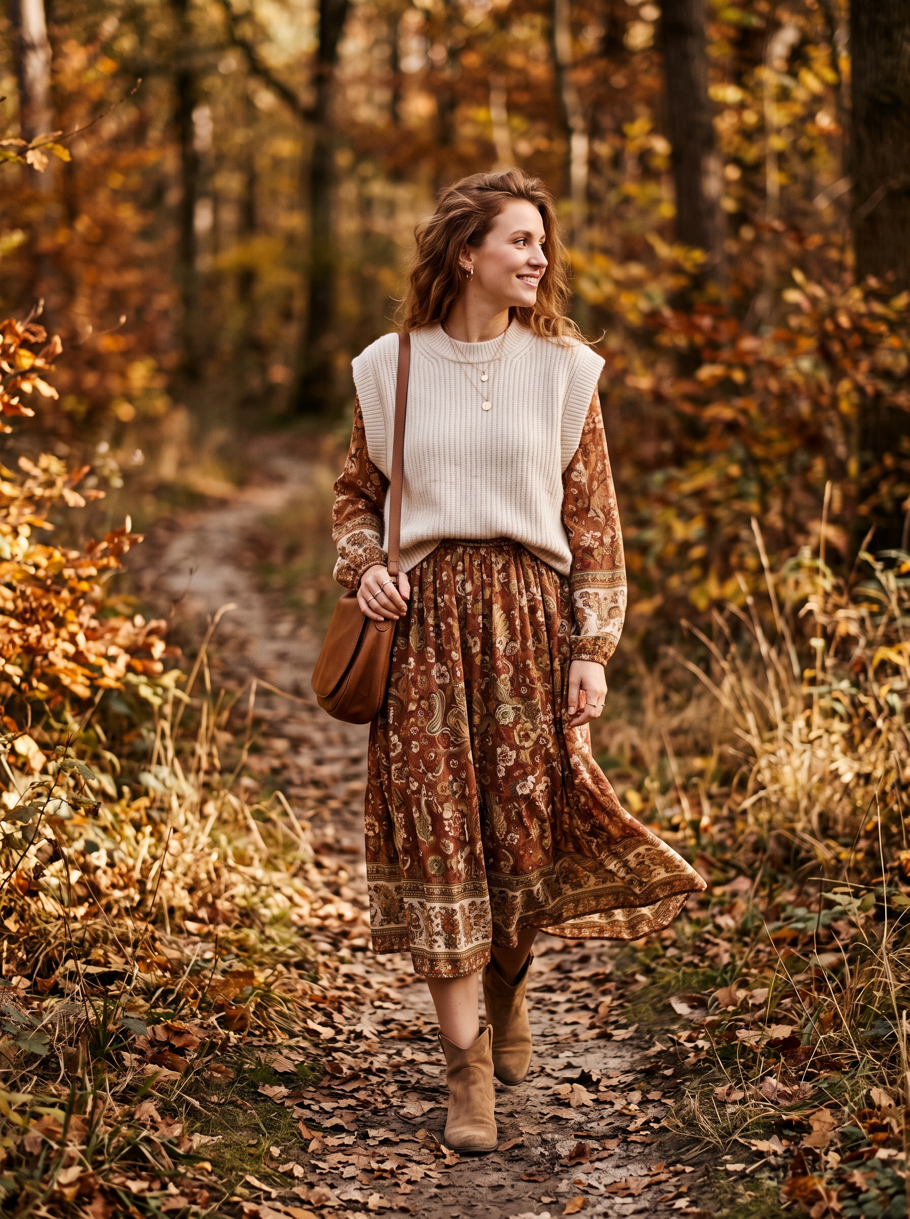 Sweater Vest With Boho Midi Dress