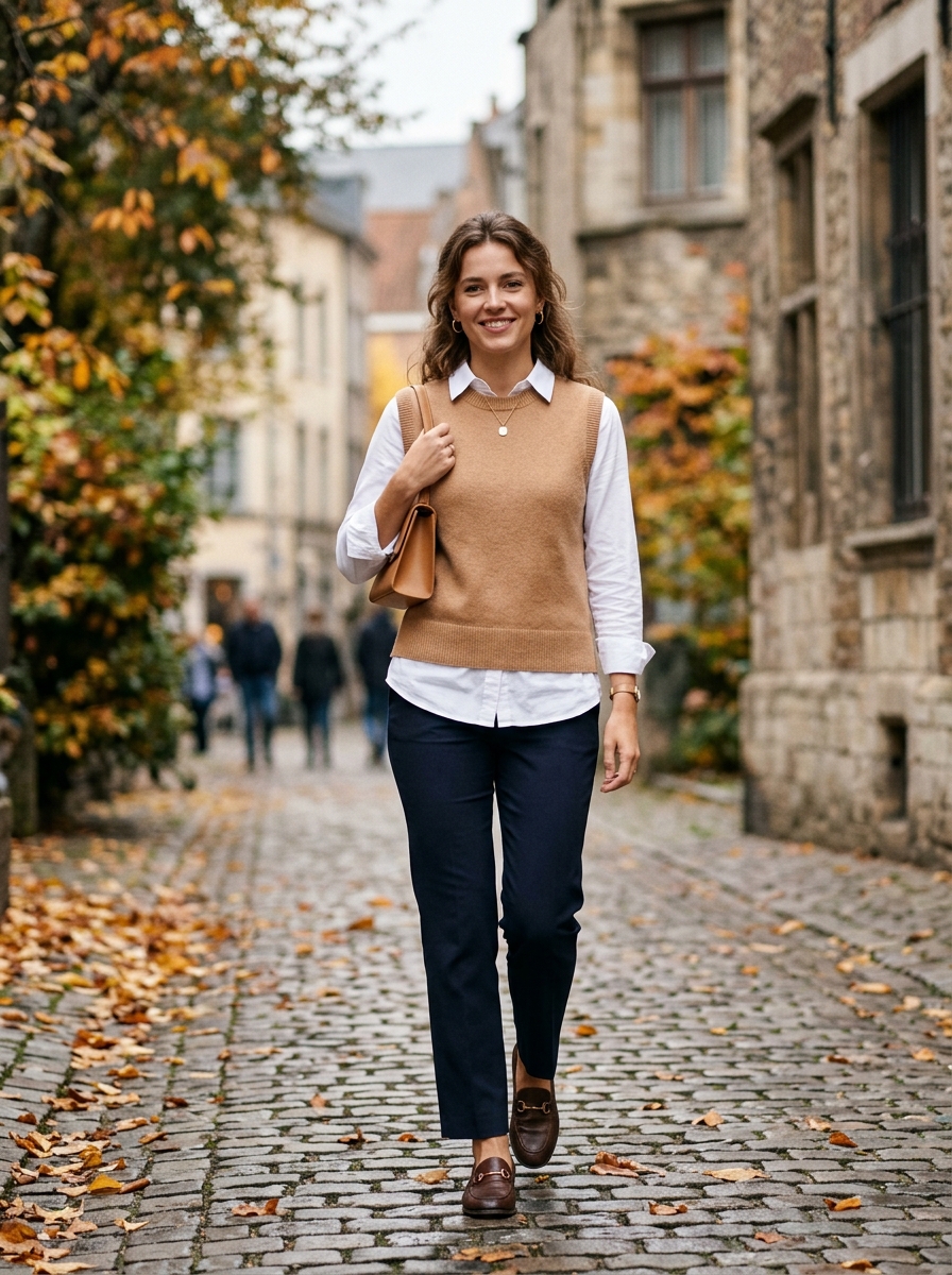 Sweater Vest With Crisp White Shirt